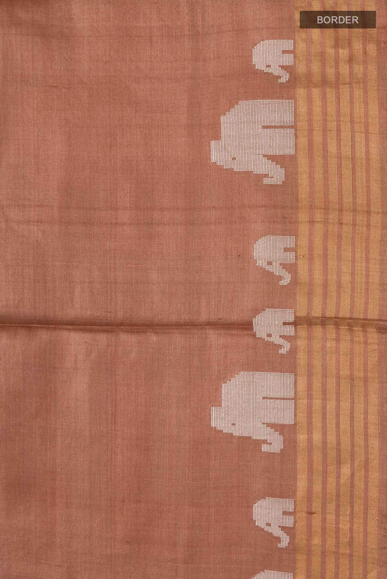 Elephant Whispers-Brown Bhagalpuri Tussar Silk Saree