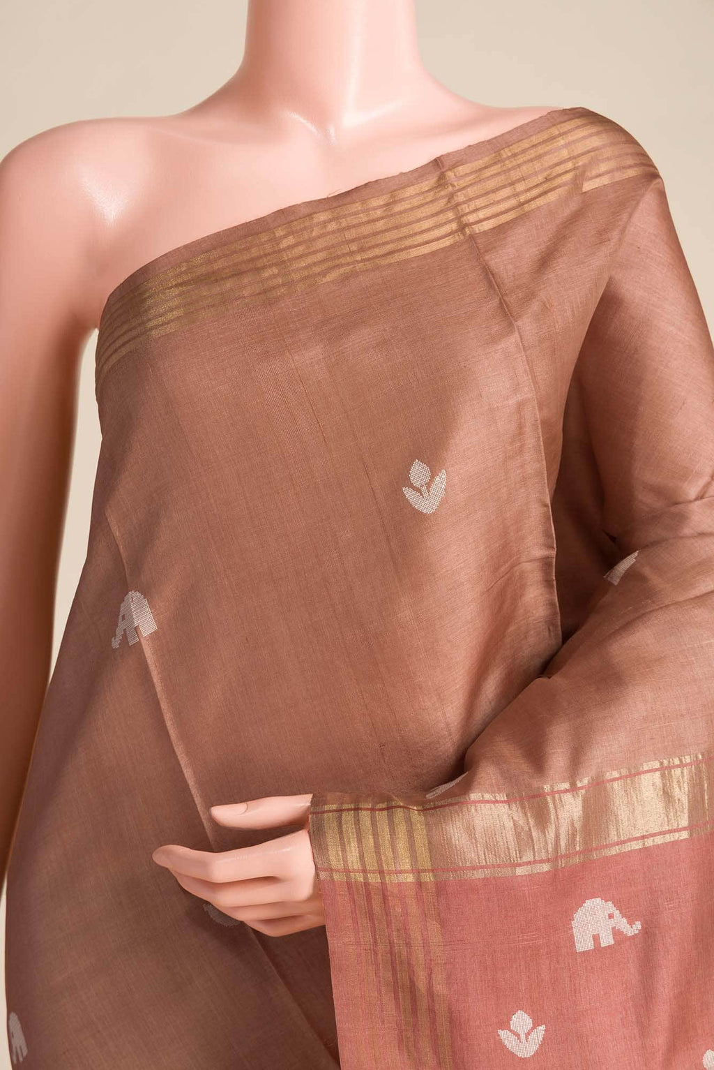 Elephant Whispers-Brown Bhagalpuri Tussar Silk Saree