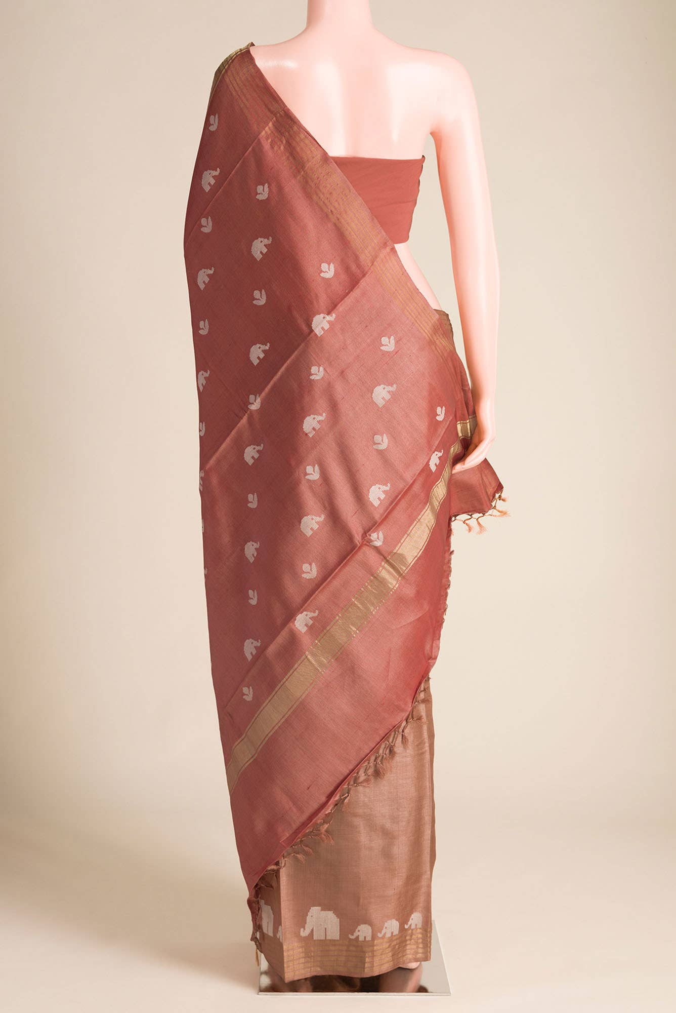 Elephant Whispers-Brown Bhagalpuri Tussar Silk Saree