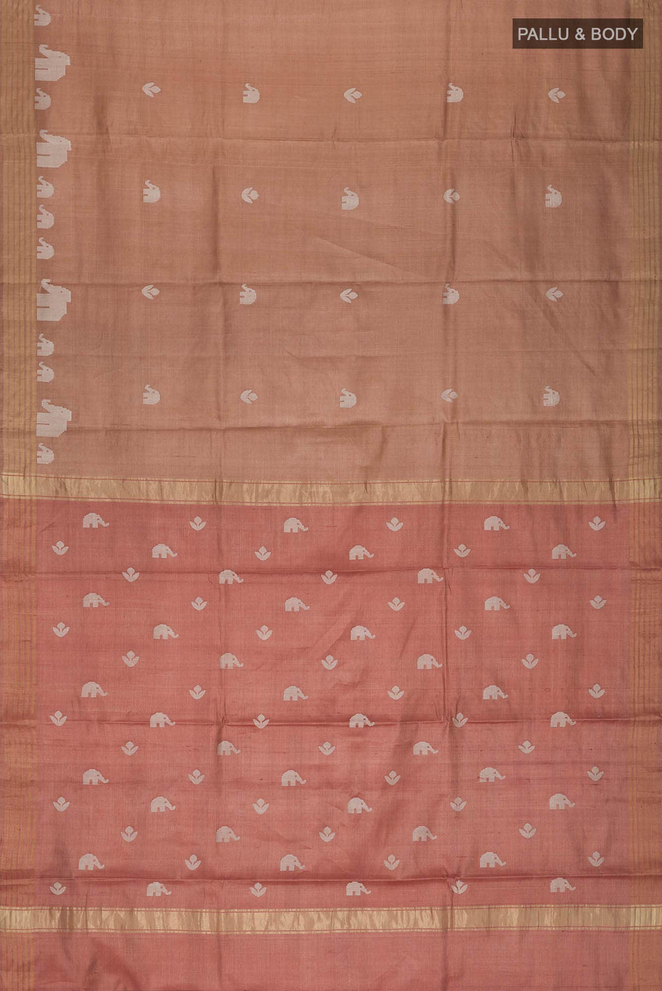 Elephant Whispers-Brown Bhagalpuri Tussar Silk Saree