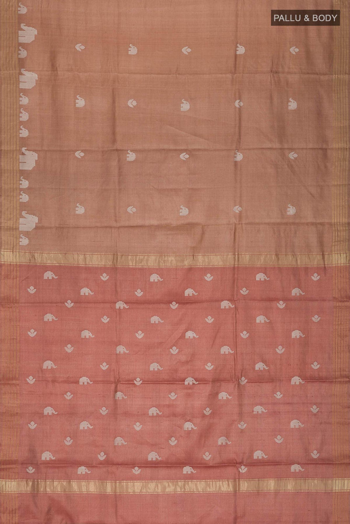 Elephant Whispers-Brown Bhagalpuri Tussar Silk Saree