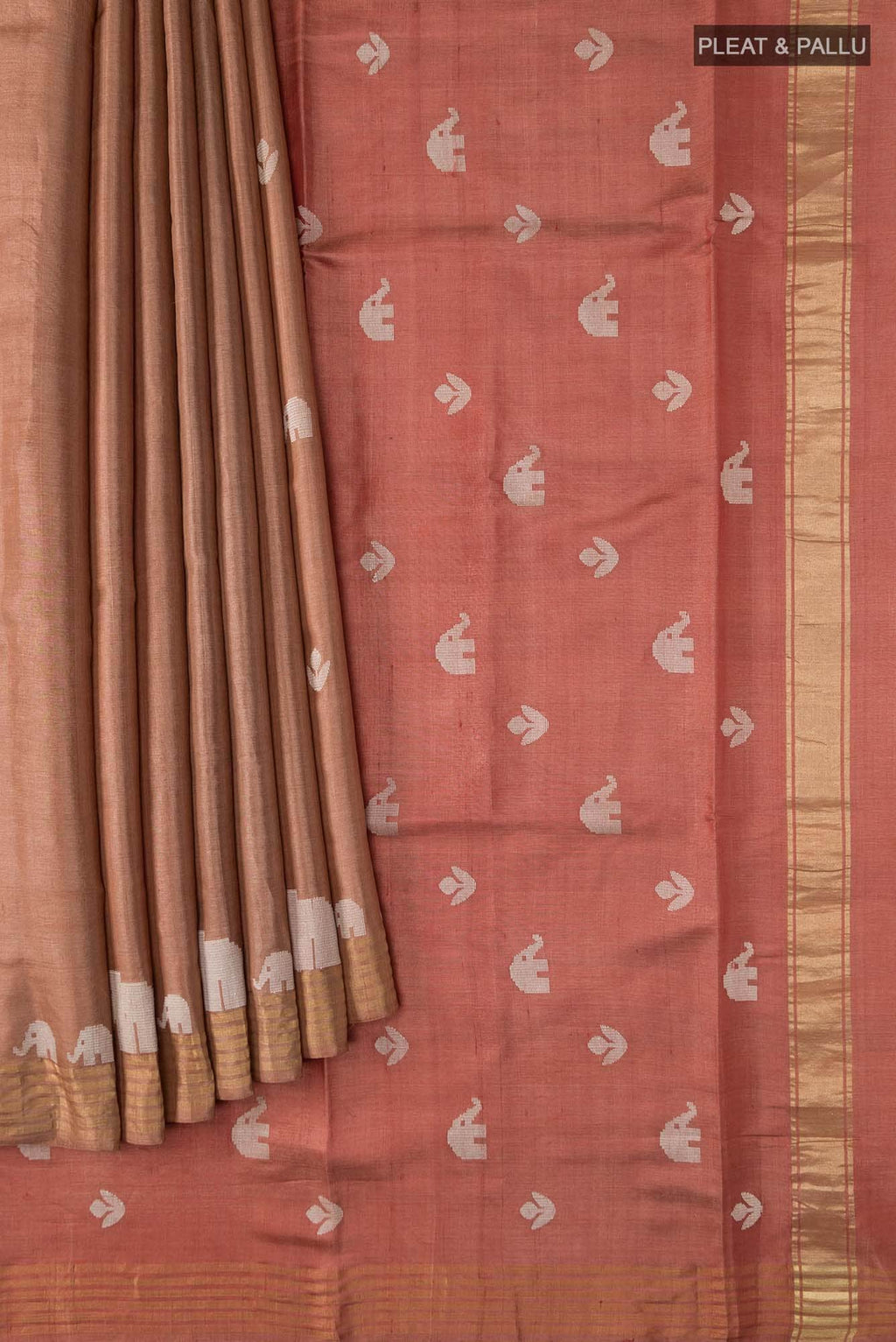 Elephant Whispers-Brown Bhagalpuri Tussar Silk Saree