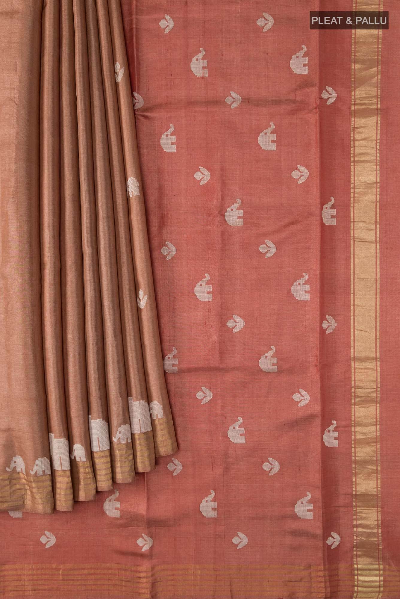 Elephant Whispers-Brown Bhagalpuri Tussar Silk Saree