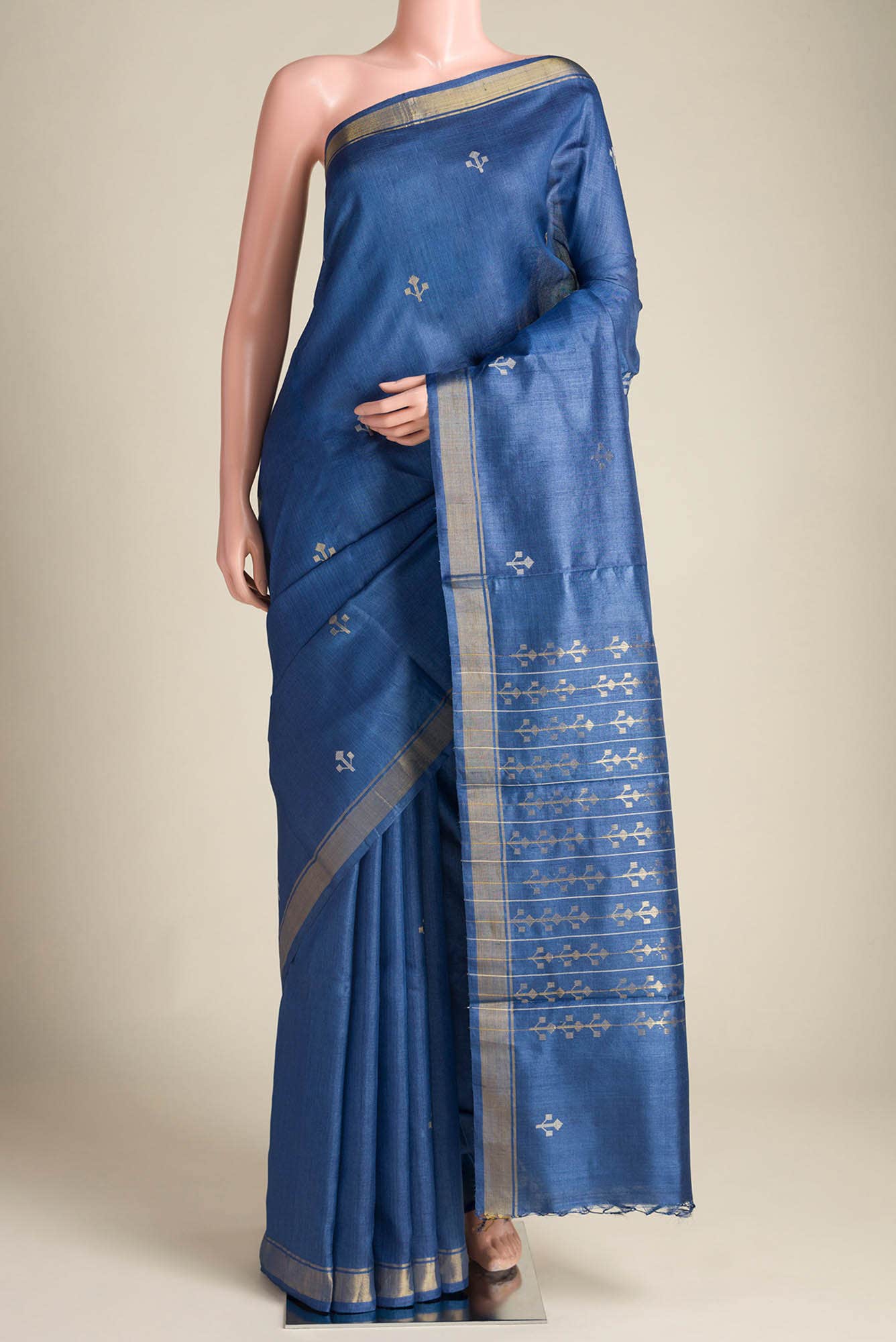 Breeze of Ease-Blue Bhagalpuri Tussar Silk Saree