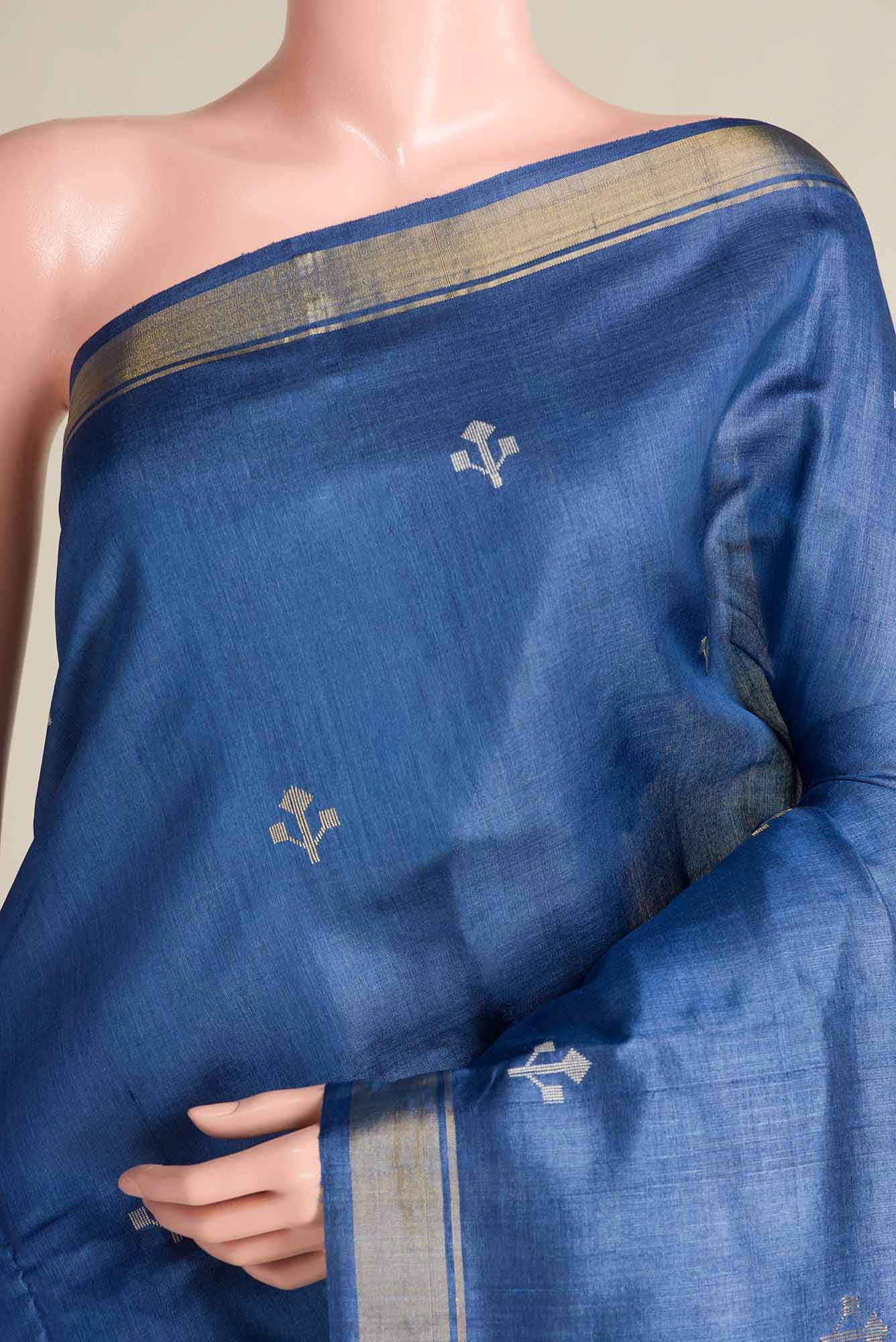 Breeze of Ease-Blue Bhagalpuri Tussar Silk Saree