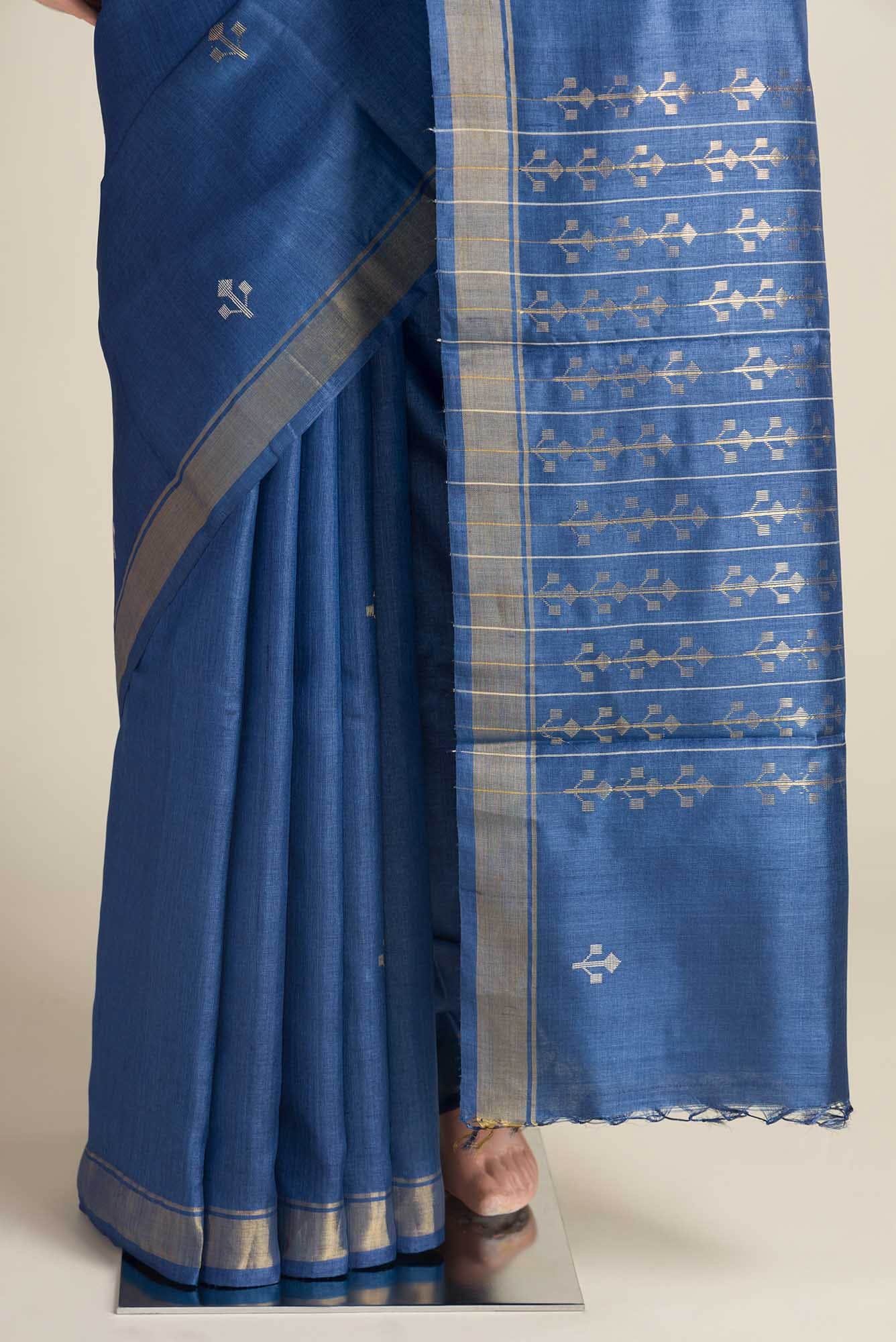 Breeze of Ease-Blue Bhagalpuri Tussar Silk Saree