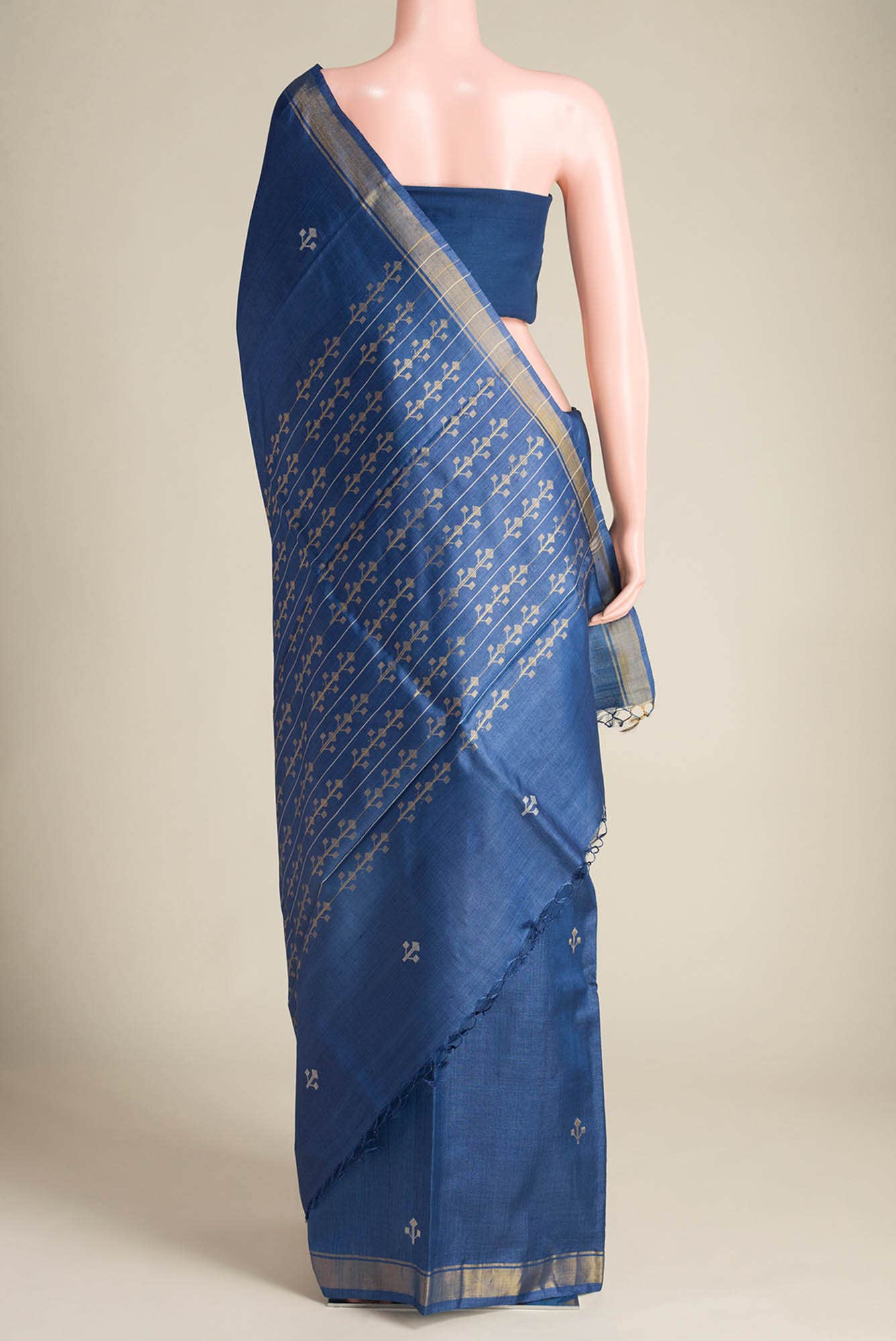 Breeze of Ease-Blue Bhagalpuri Tussar Silk Saree