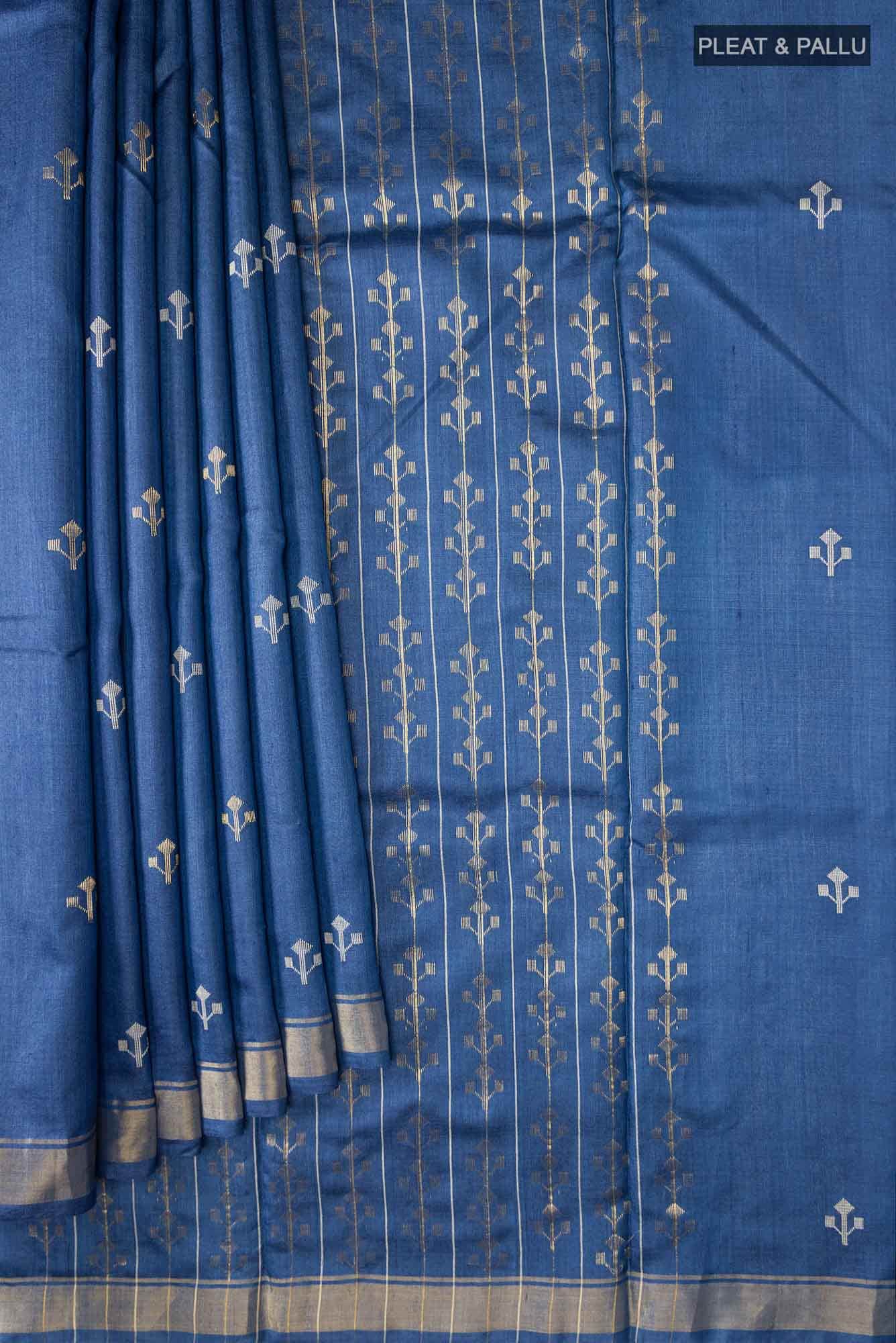 Breeze of Ease-Blue Bhagalpuri Tussar Silk Saree