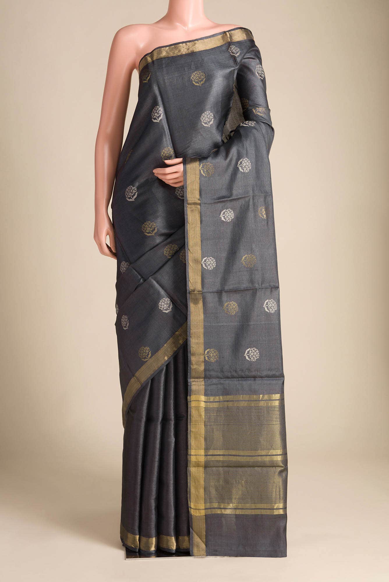 Orchard Orchestra-Grey Bhagalpuri Tussar Silk Saree