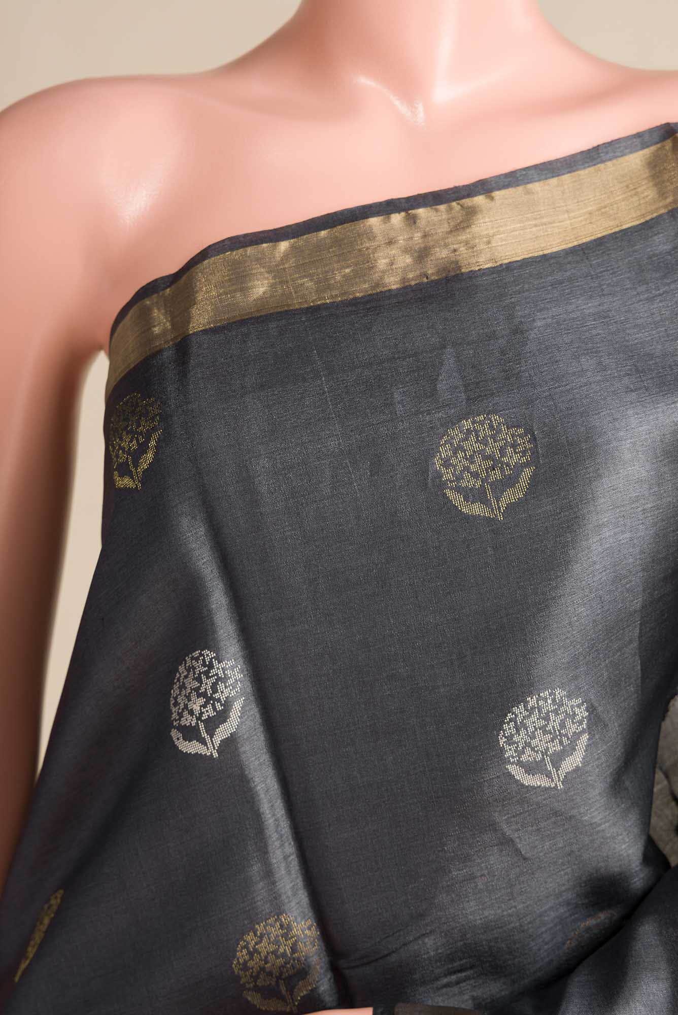 Orchard Orchestra-Grey Bhagalpuri Tussar Silk Saree