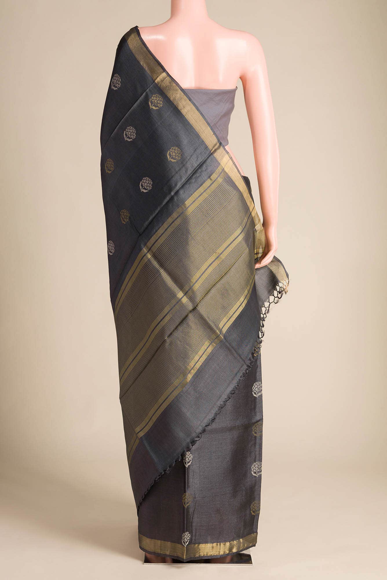 Orchard Orchestra-Grey Bhagalpuri Tussar Silk Saree