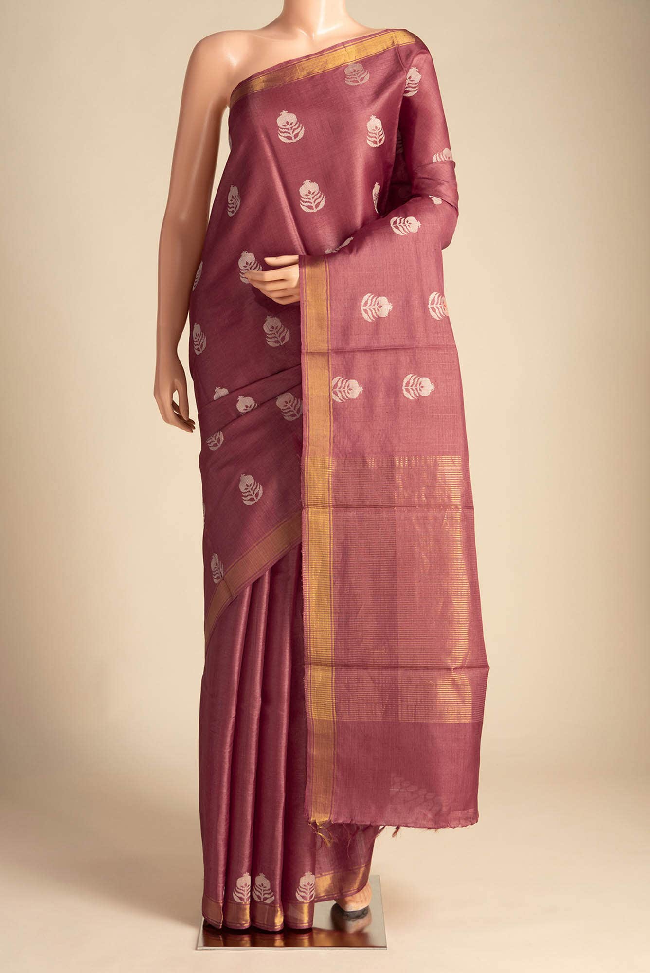 Pomegrante Poetry-Rust Bhagalpuri Tussar Silk Saree