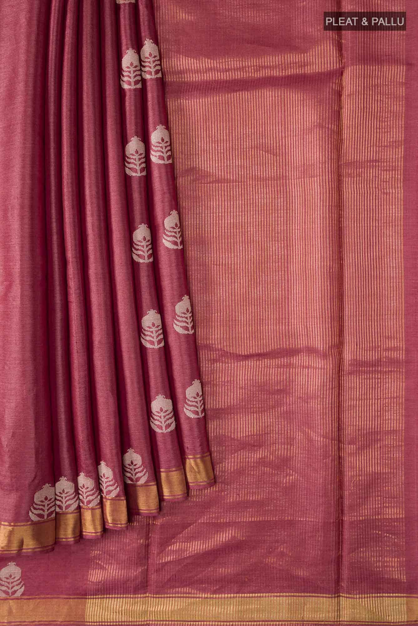 Pomegrante Poetry-Rust Bhagalpuri Tussar Silk Saree