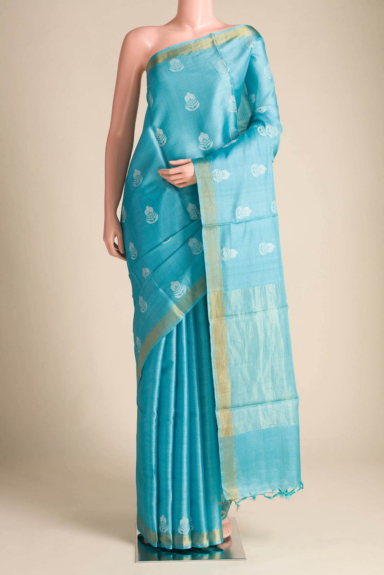 Pomegrante Poetry-Blue Bhagalpuri Tussar Silk Saree