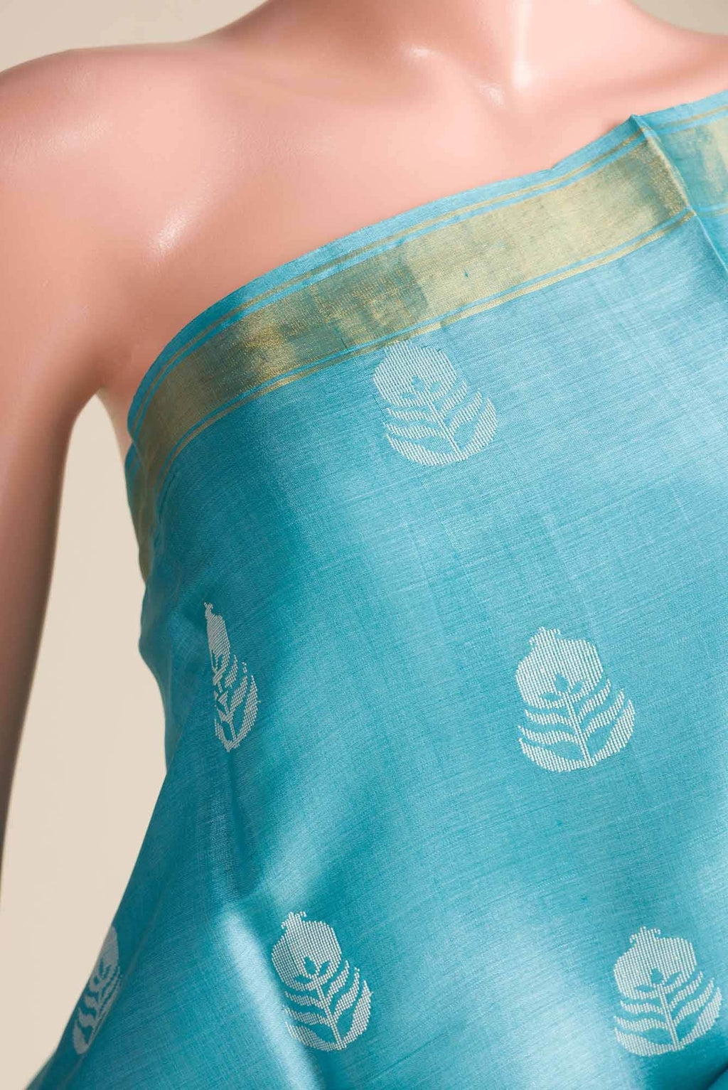 Pomegrante Poetry-Blue Bhagalpuri Tussar Silk Saree