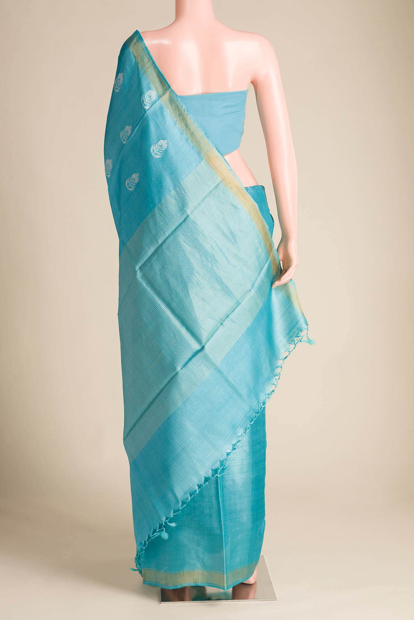 Pomegrante Poetry-Blue Bhagalpuri Tussar Silk Saree