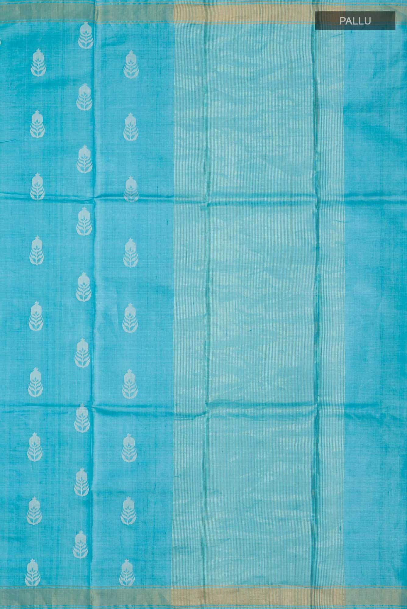 Pomegrante Poetry-Blue Bhagalpuri Tussar Silk Saree