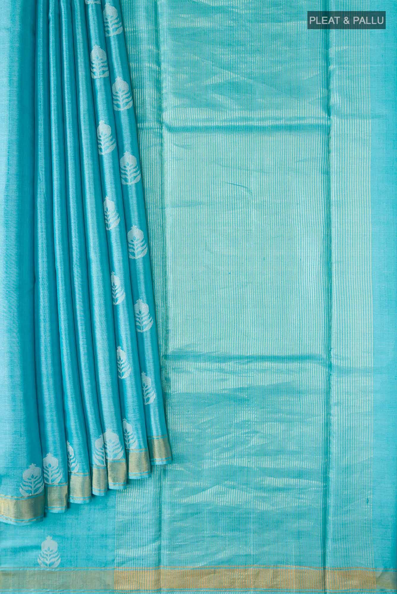 Pomegrante Poetry-Blue Bhagalpuri Tussar Silk Saree