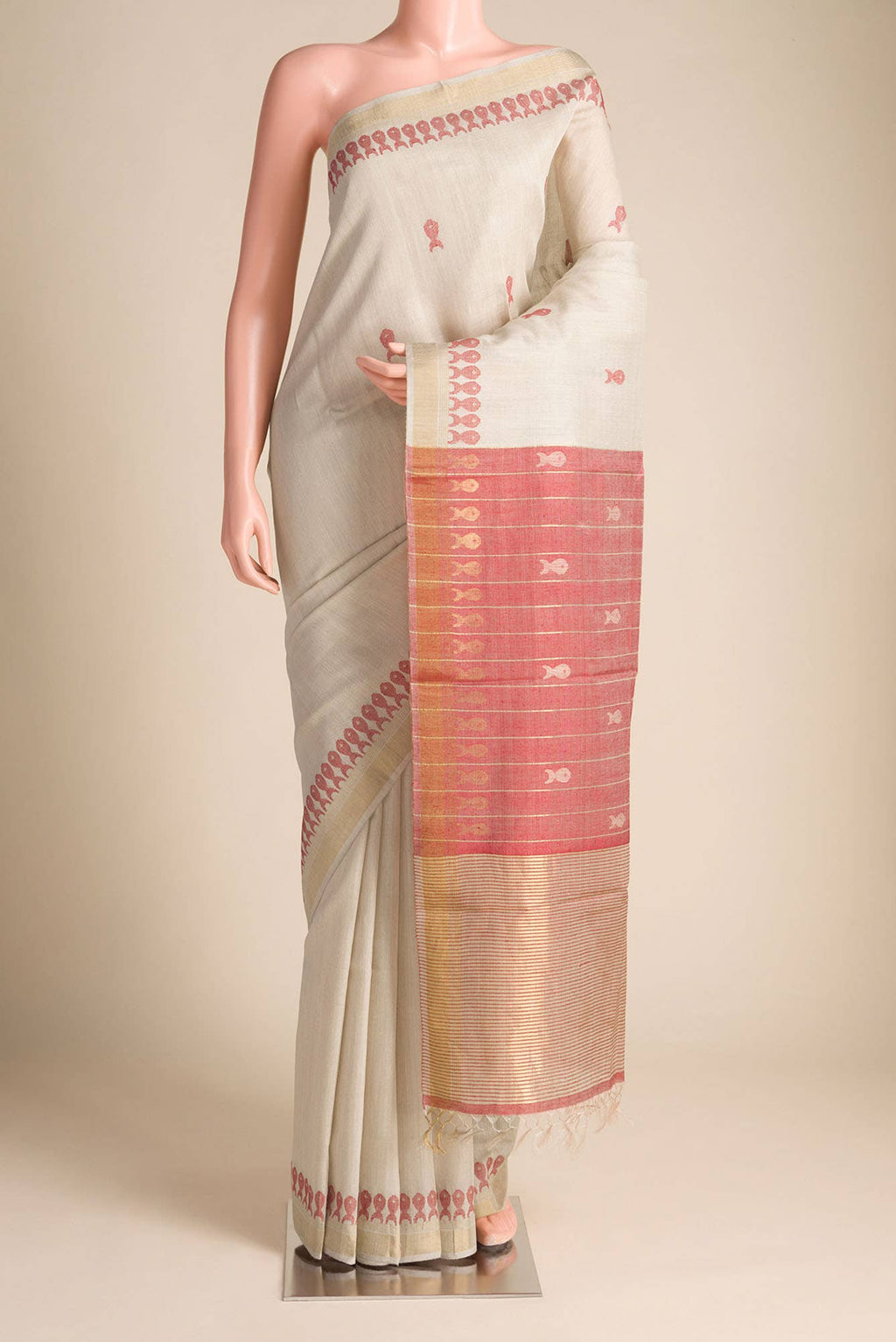 Pisces in Paris-Beige Bhagalpuri Tussar Silk Saree