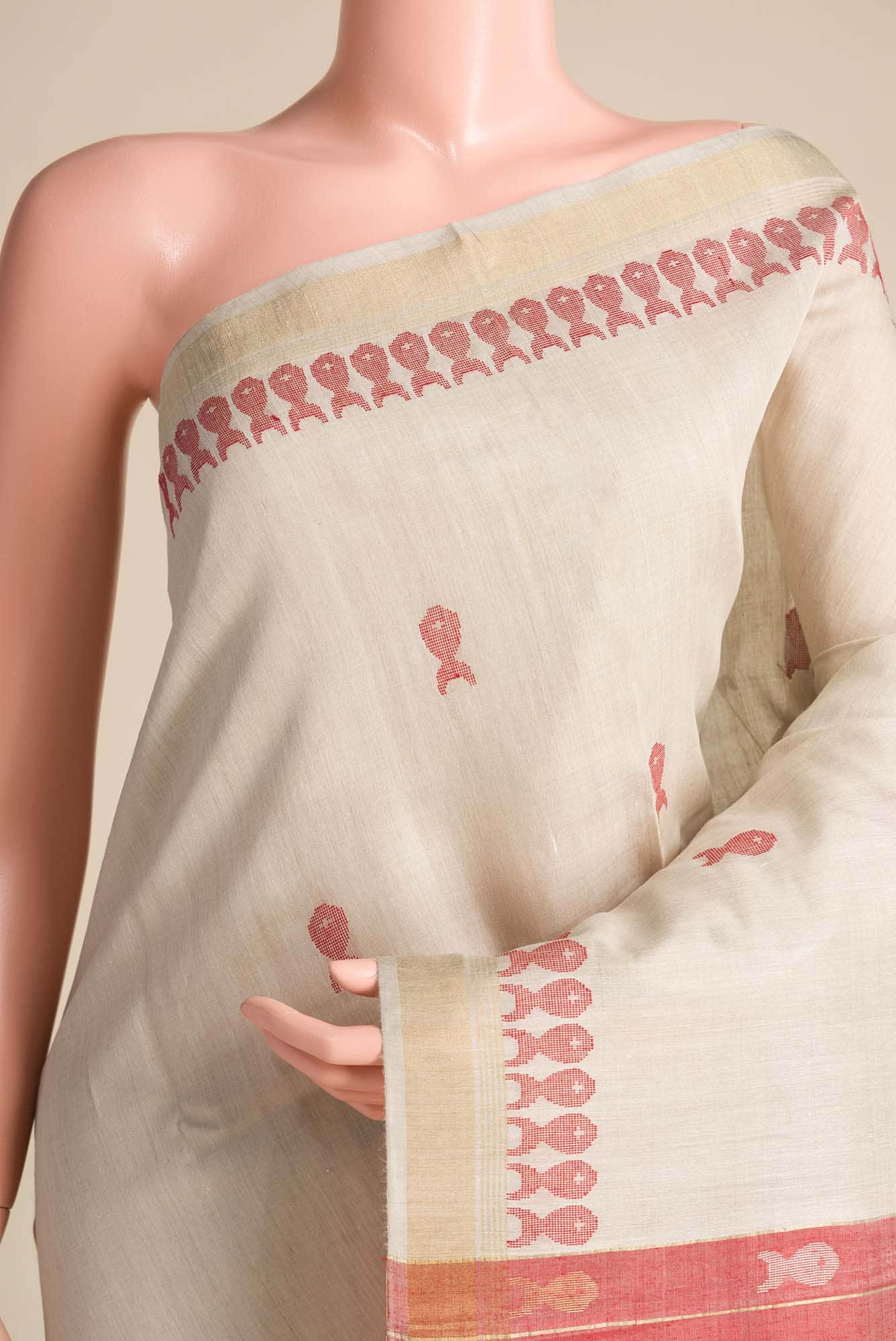 Pisces in Paris-Beige Bhagalpuri Tussar Silk Saree