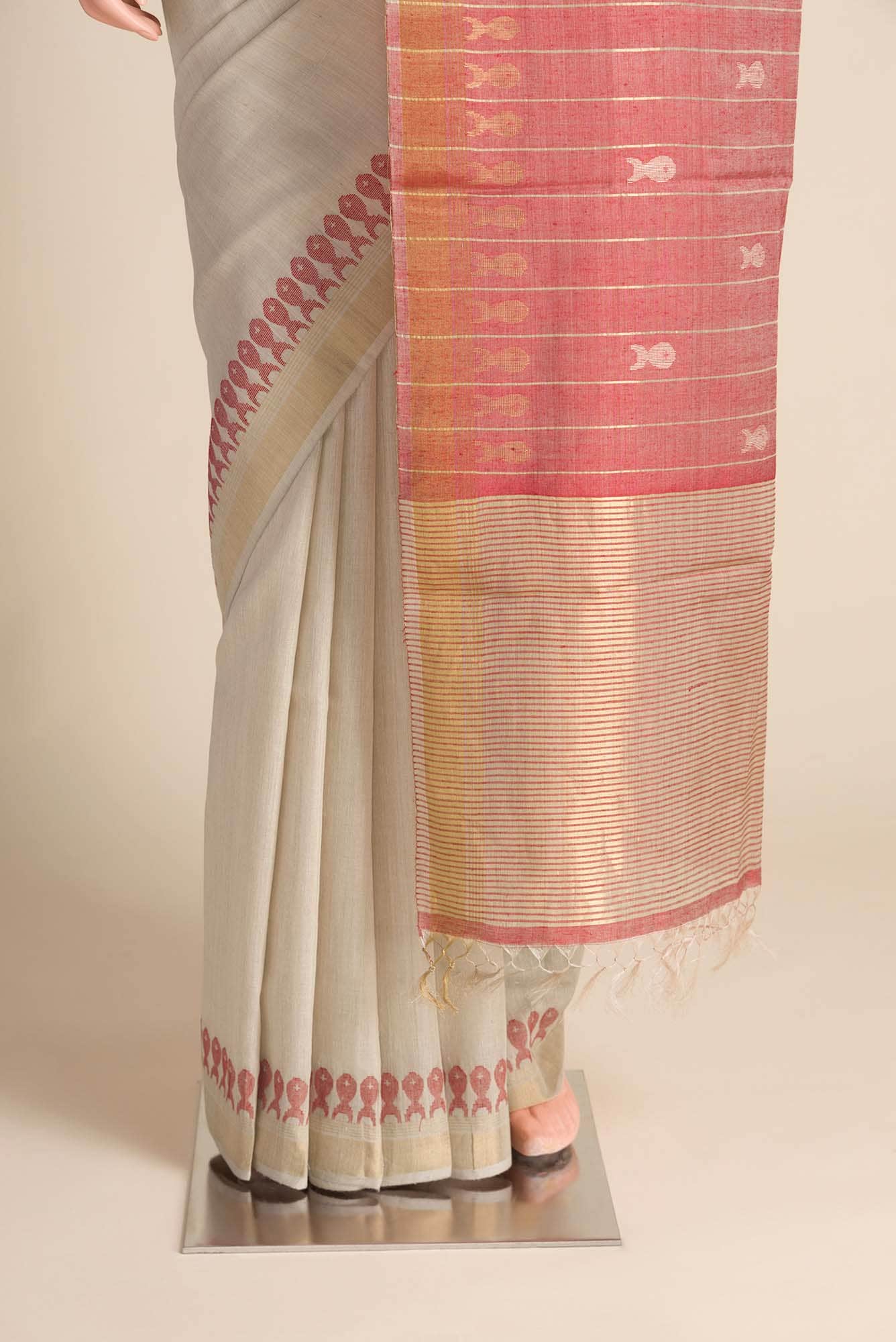 Pisces in Paris-Beige Bhagalpuri Tussar Silk Saree