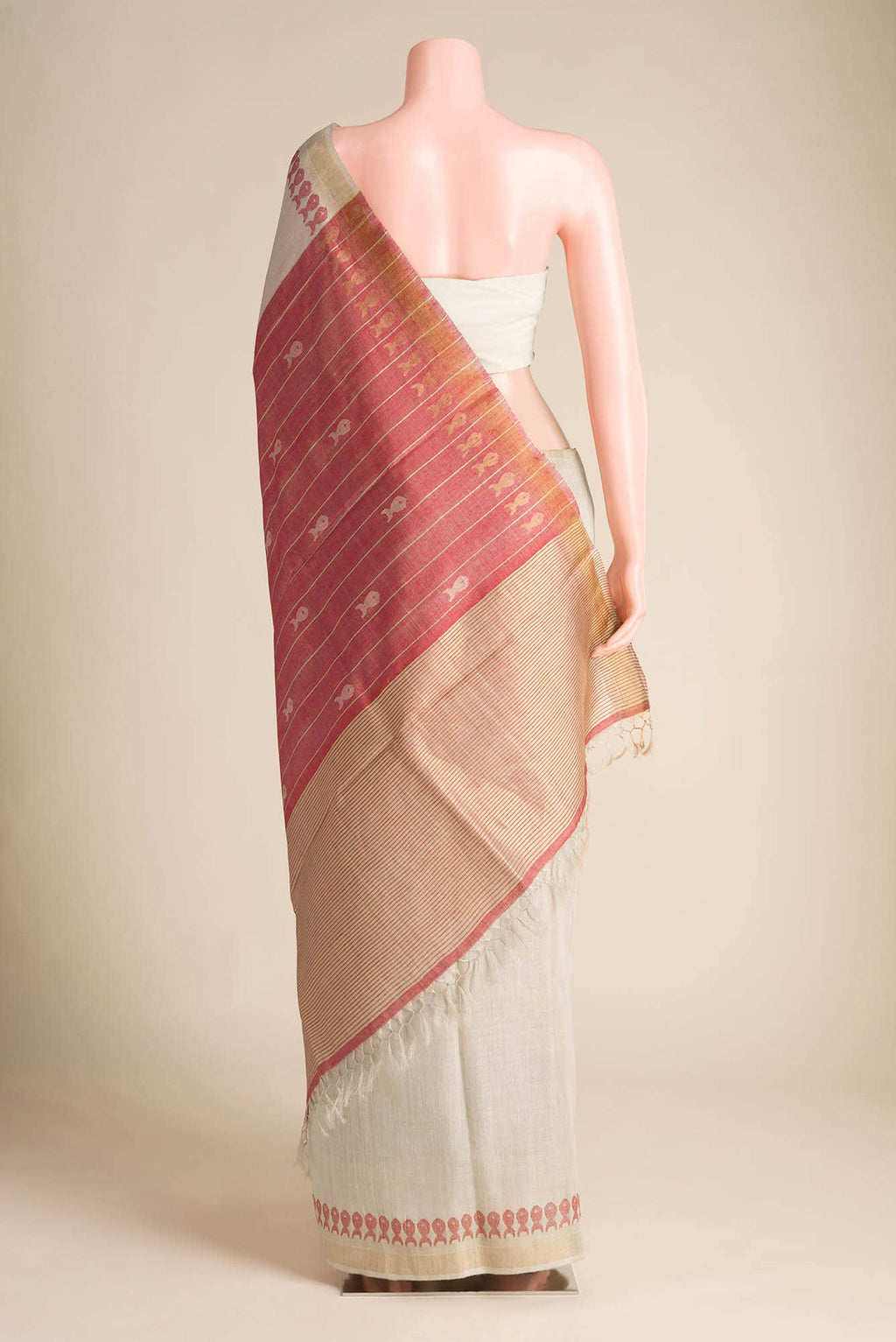Pisces in Paris-Beige Bhagalpuri Tussar Silk Saree