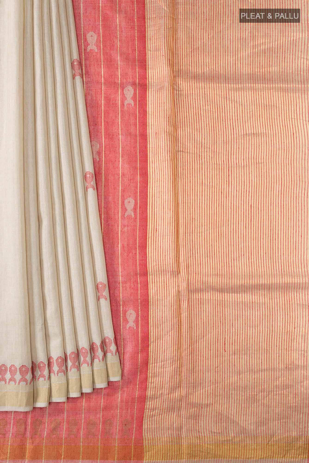 Pisces in Paris-Beige Bhagalpuri Tussar Silk Saree