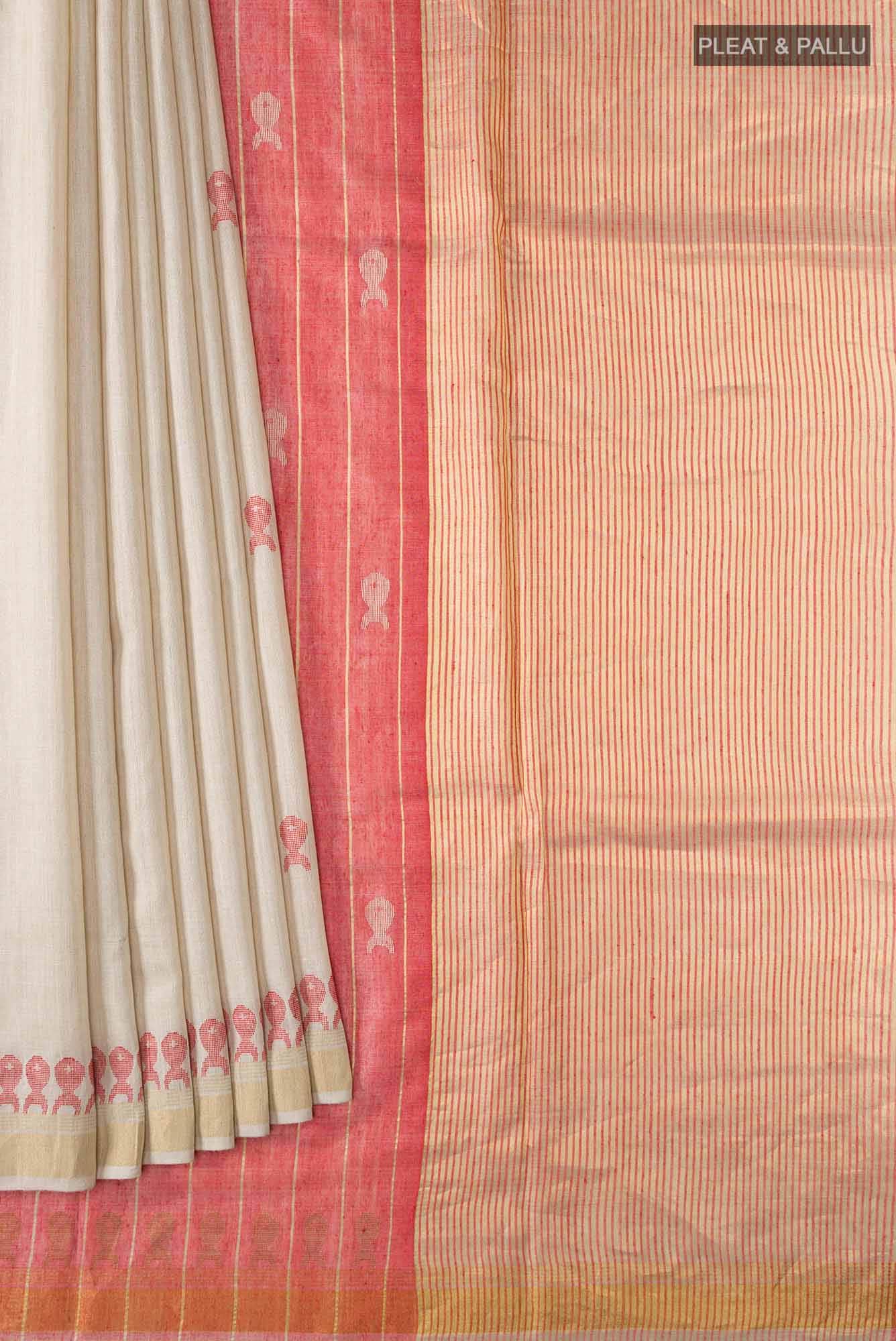 Pisces in Paris-Beige Bhagalpuri Tussar Silk Saree