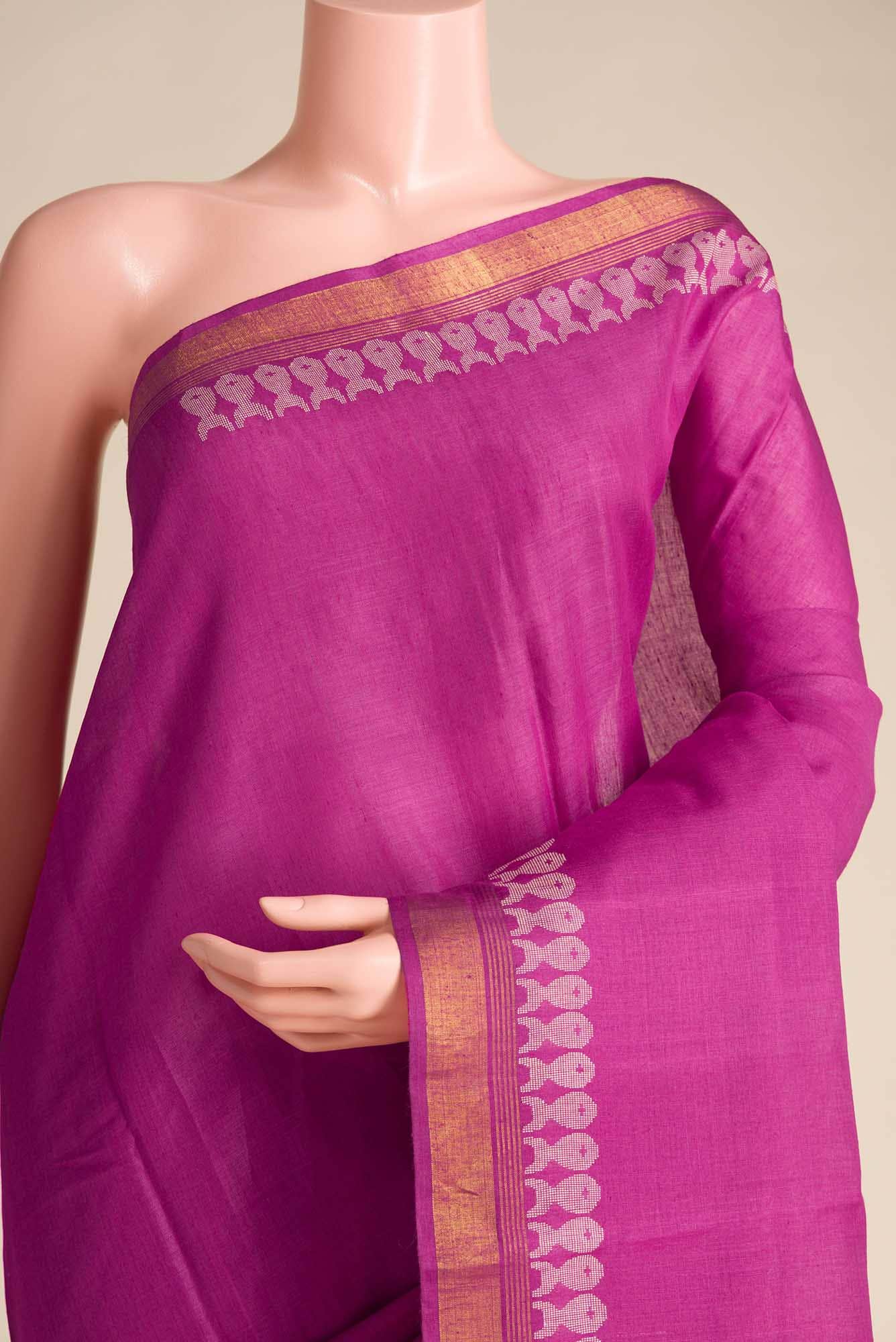 Pisces in Paris-Magenta Bhagalpuri Tussar Silk Saree