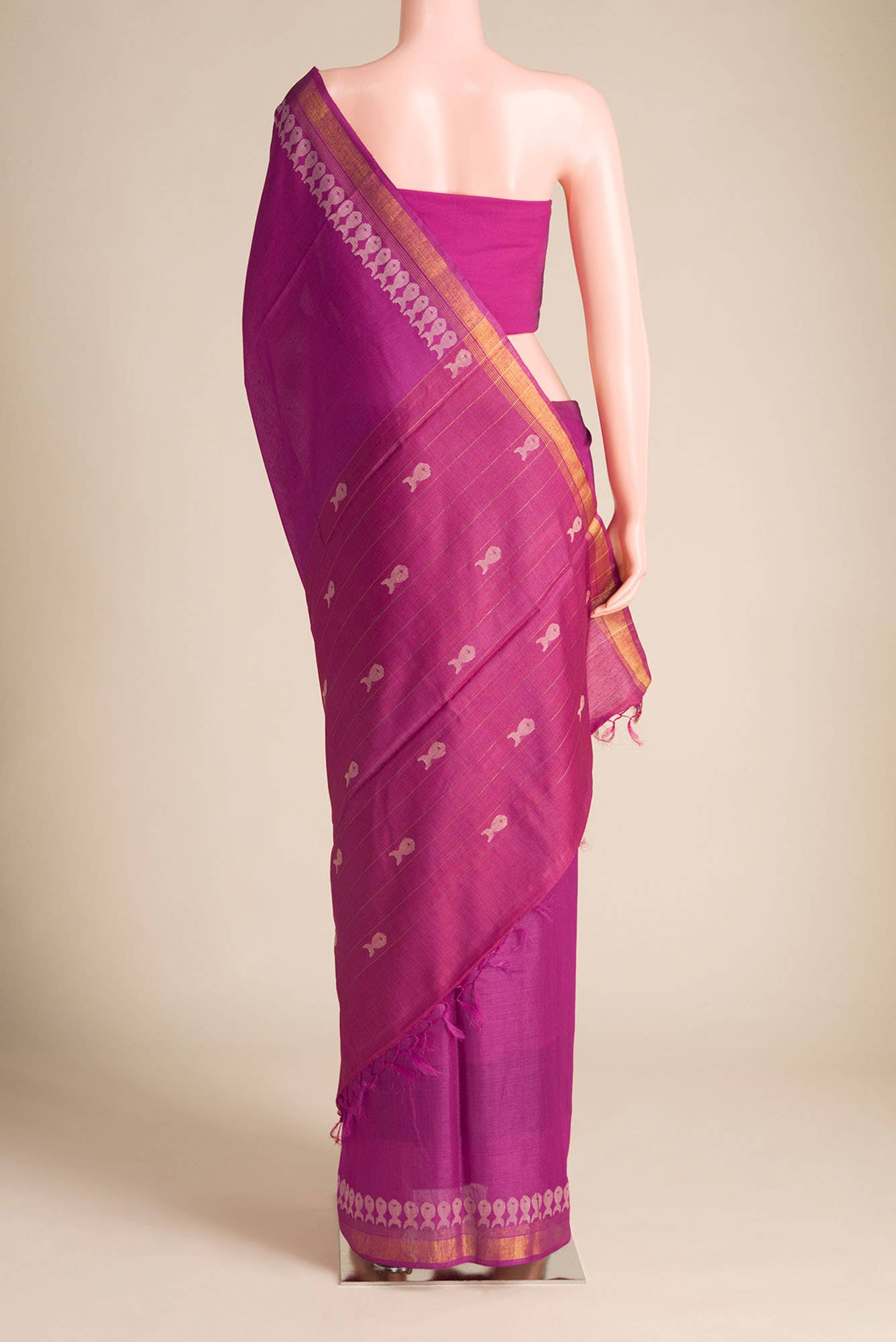 Pisces in Paris-Magenta Bhagalpuri Tussar Silk Saree