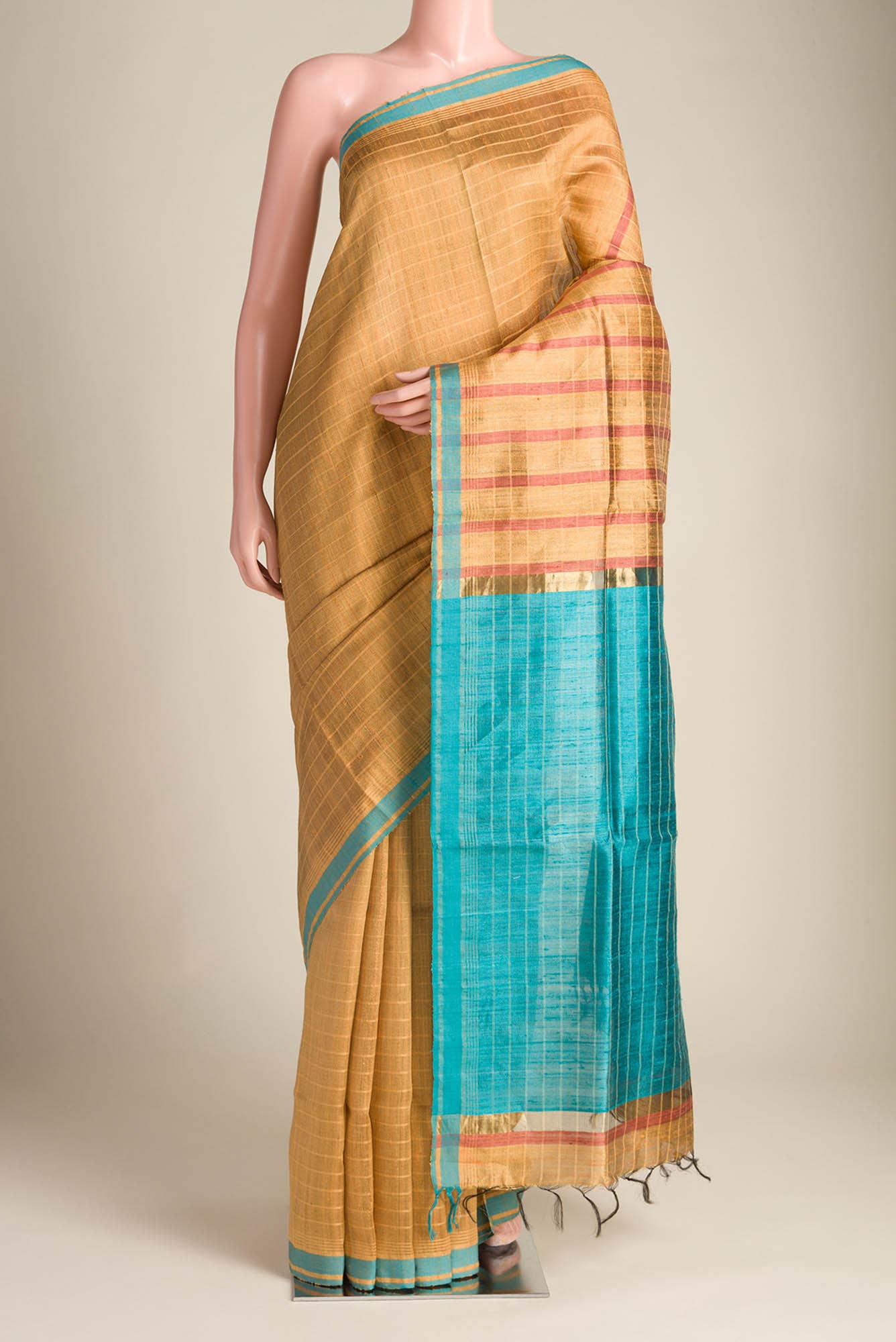 Golden Glint-Mustard Bhagalpuri Tussar Silk Saree