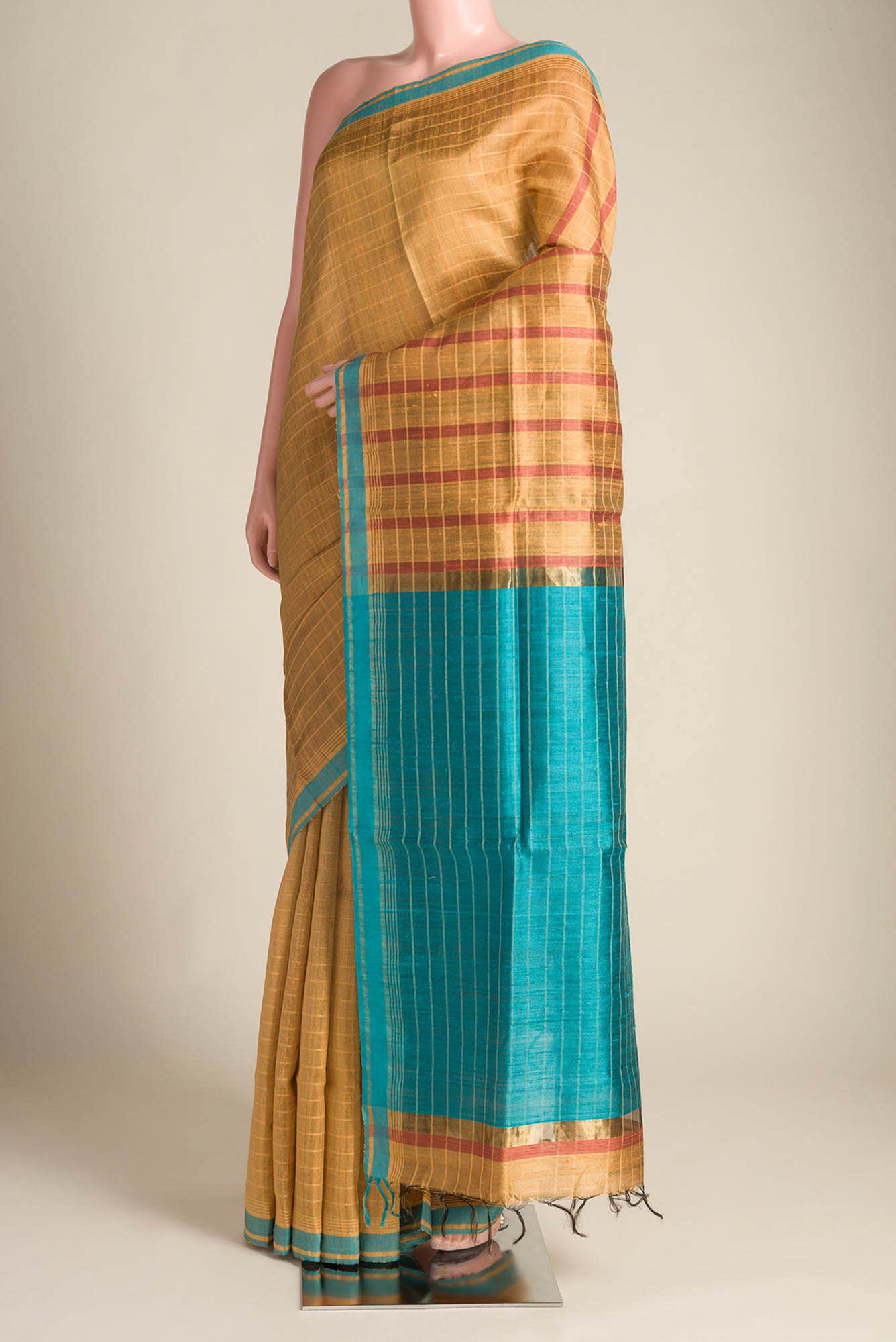 Golden Glint-Mustard Bhagalpuri Tussar Silk Saree