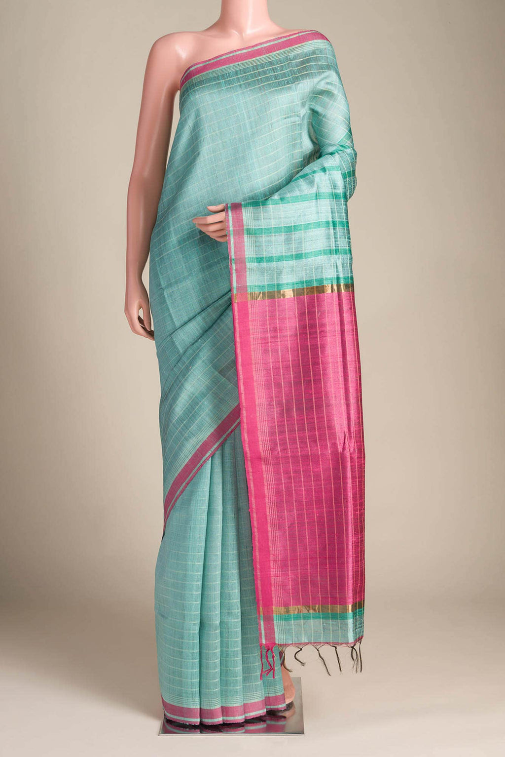 Aurora Ember-Light Green Bhagalpuri Tussar Silk Saree