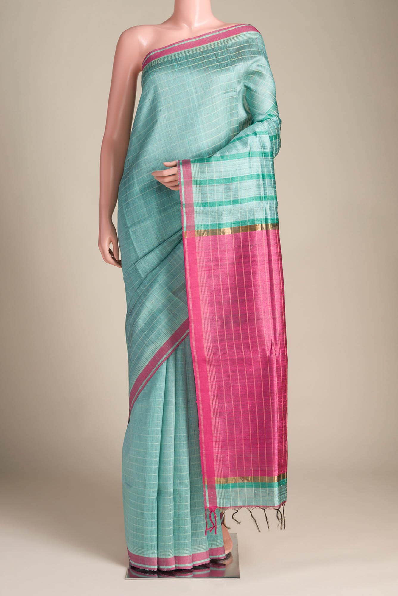 Aurora Ember-Light Green Bhagalpuri Tussar Silk Saree