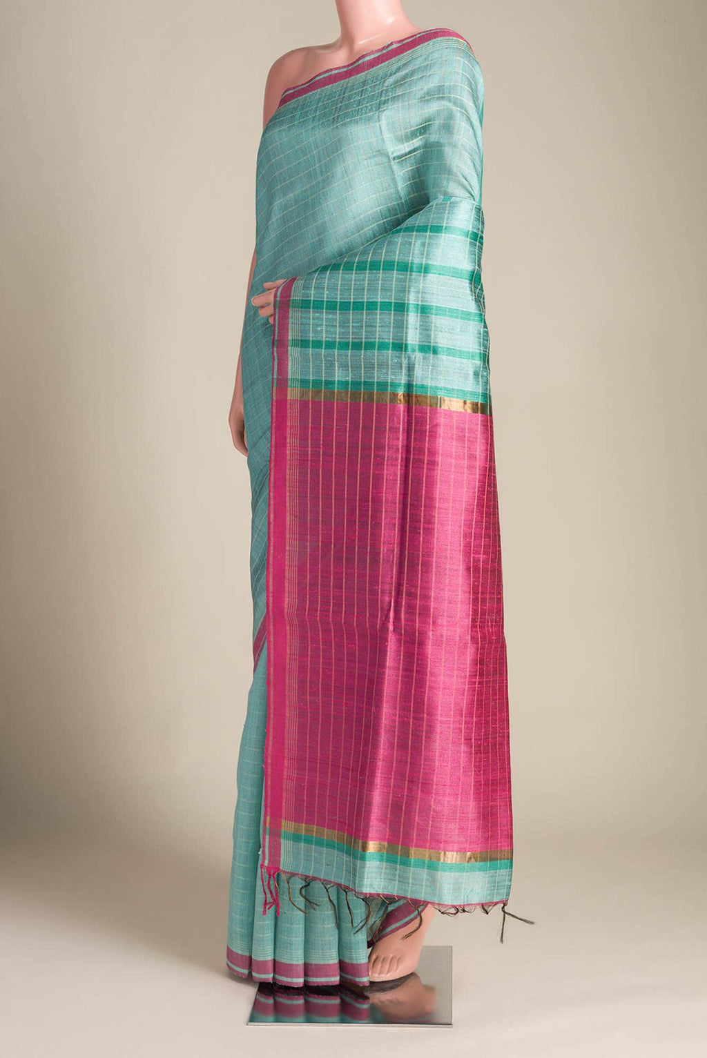 Aurora Ember-Light Green Bhagalpuri Tussar Silk Saree