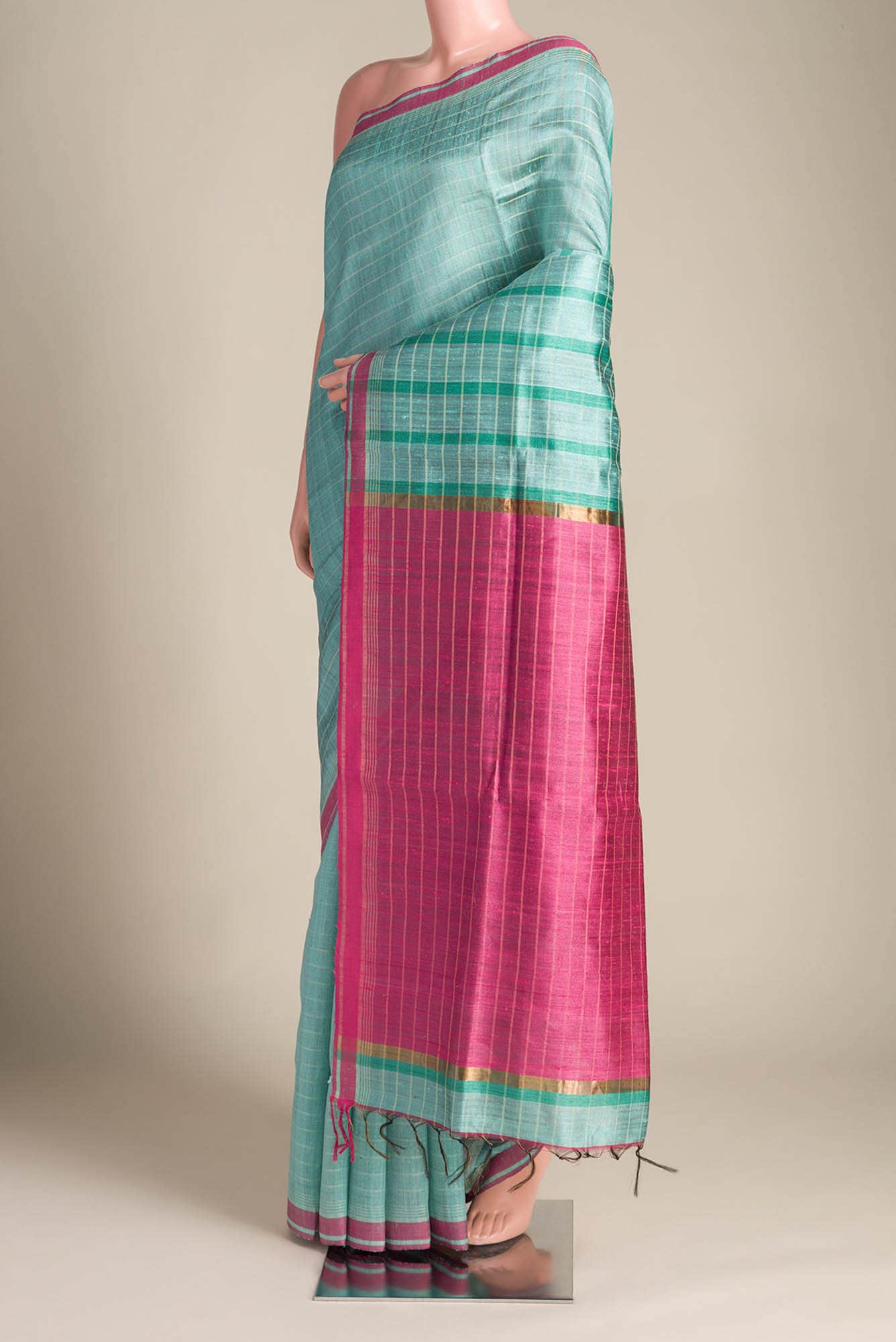 Aurora Ember-Light Green Bhagalpuri Tussar Silk Saree