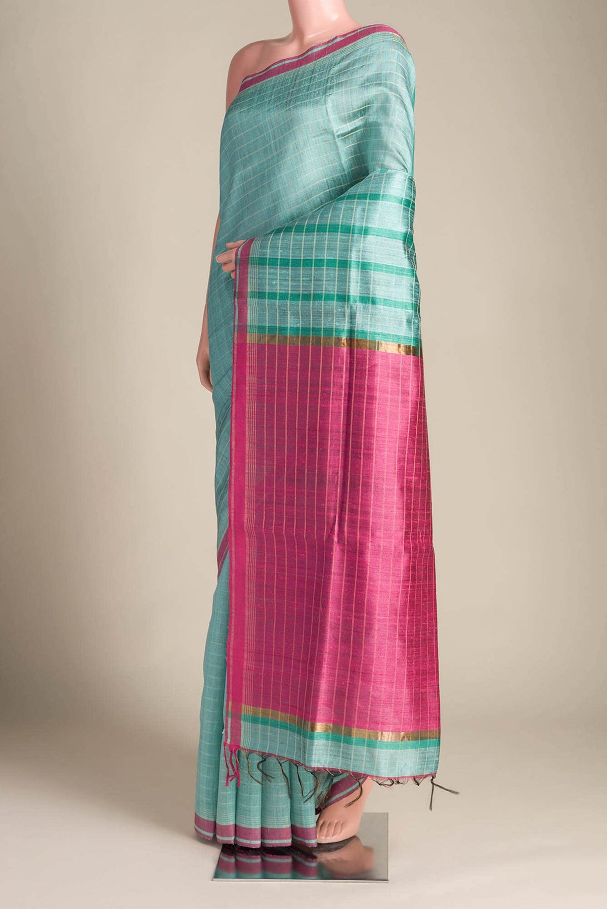 Aurora Ember-Light Green Bhagalpuri Tussar Silk Saree