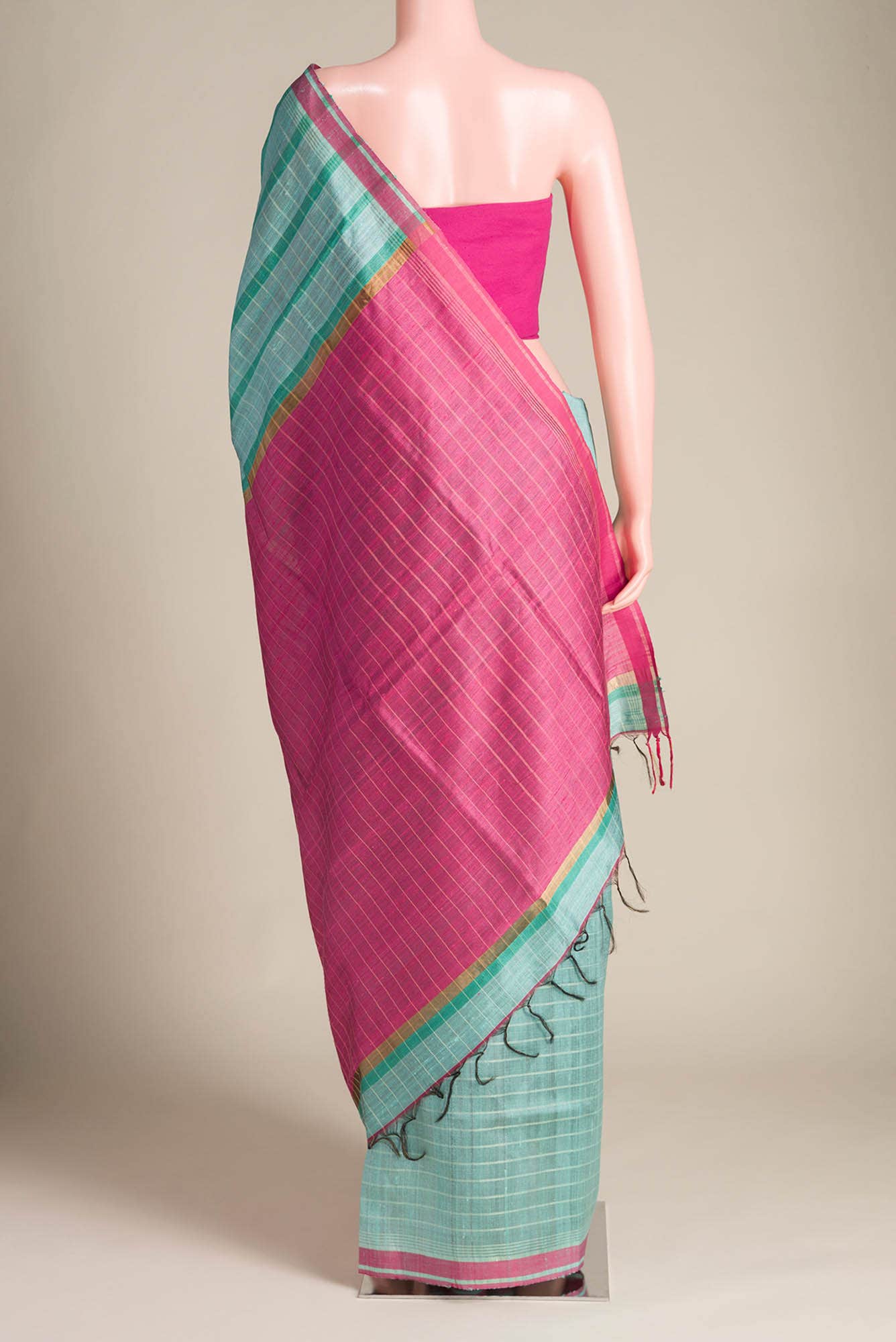 Aurora Ember-Light Green Bhagalpuri Tussar Silk Saree
