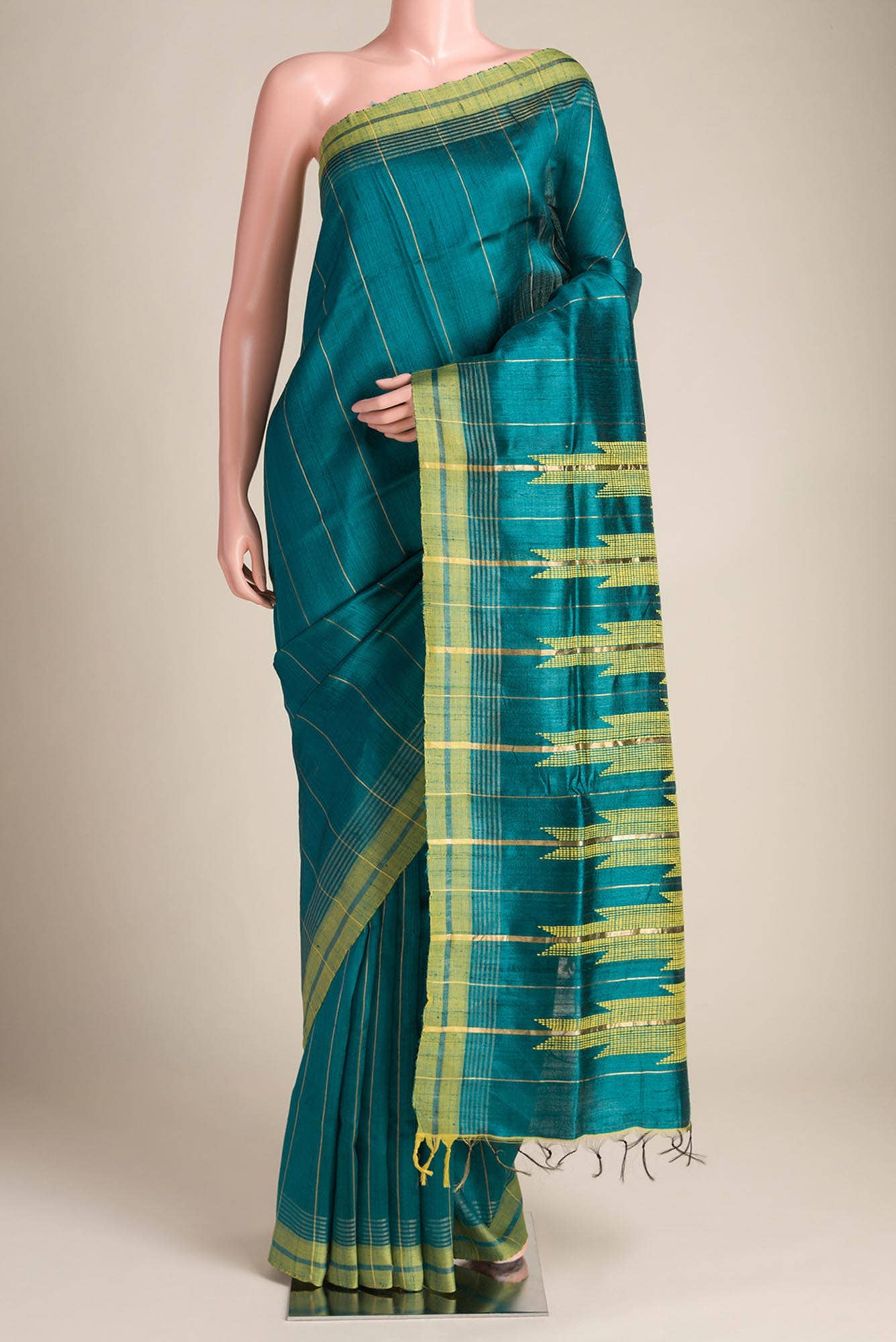 Emerald Breeze-Dark Green Bhagalpuri Tussar Silk Saree