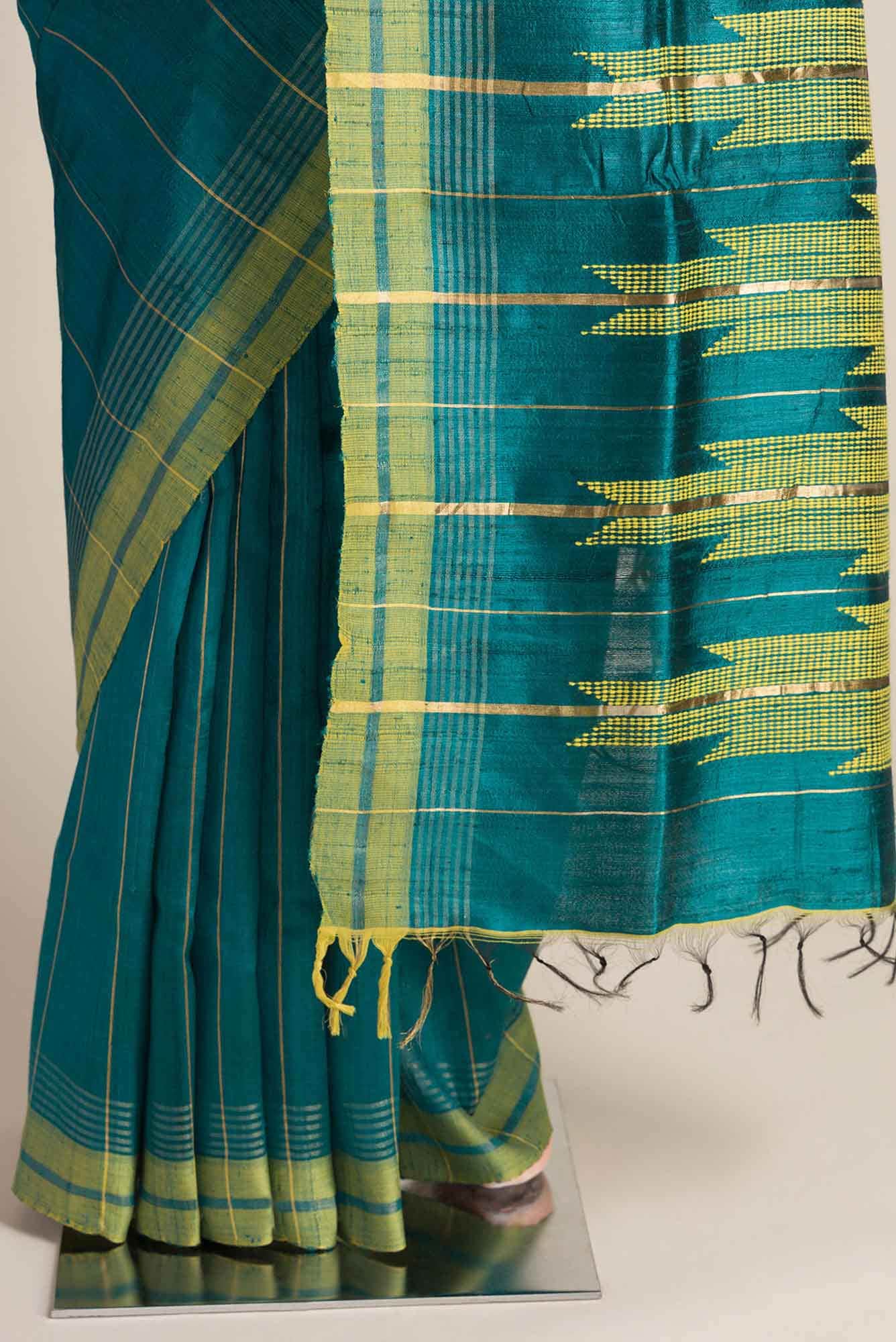 Emerald Breeze-Dark Green Bhagalpuri Tussar Silk Saree