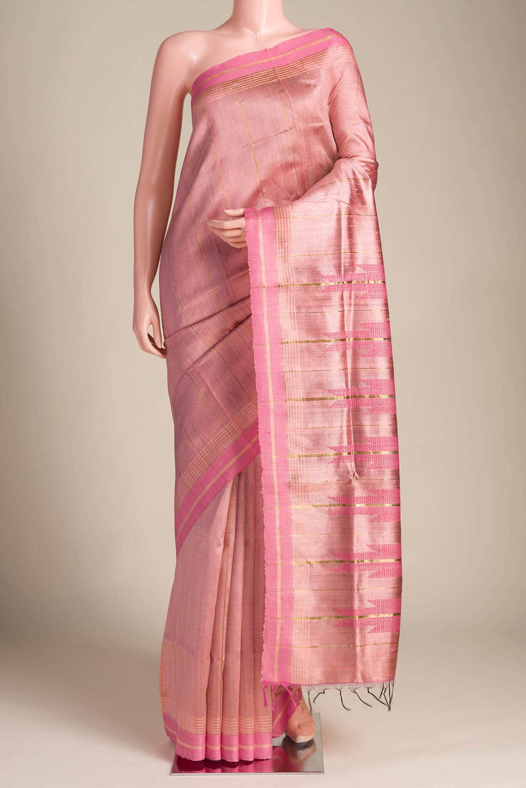 Rosette Whimsy-Peach Bhagalpuri Tussar Silk Saree