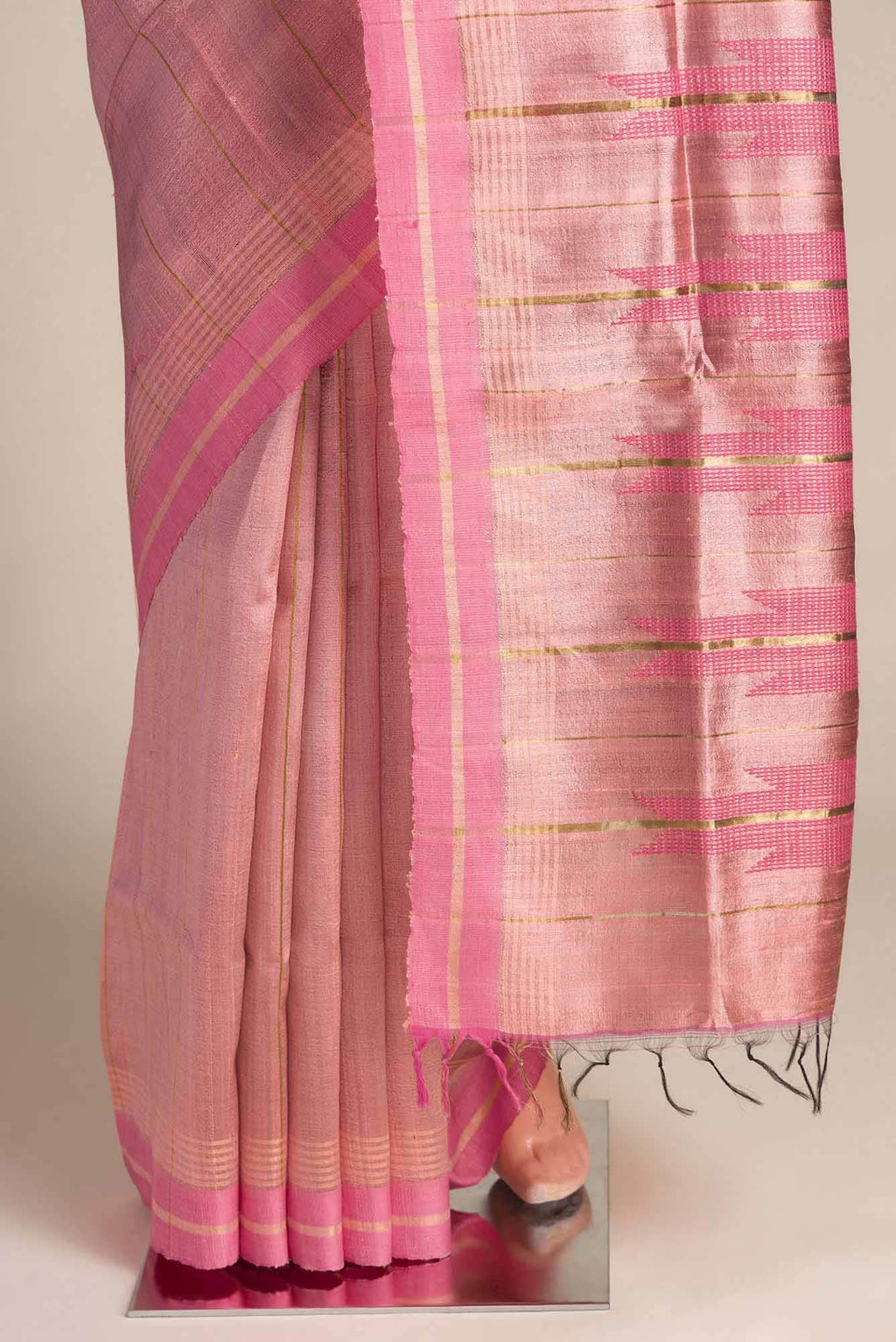 Rosette Whimsy-Peach Bhagalpuri Tussar Silk Saree