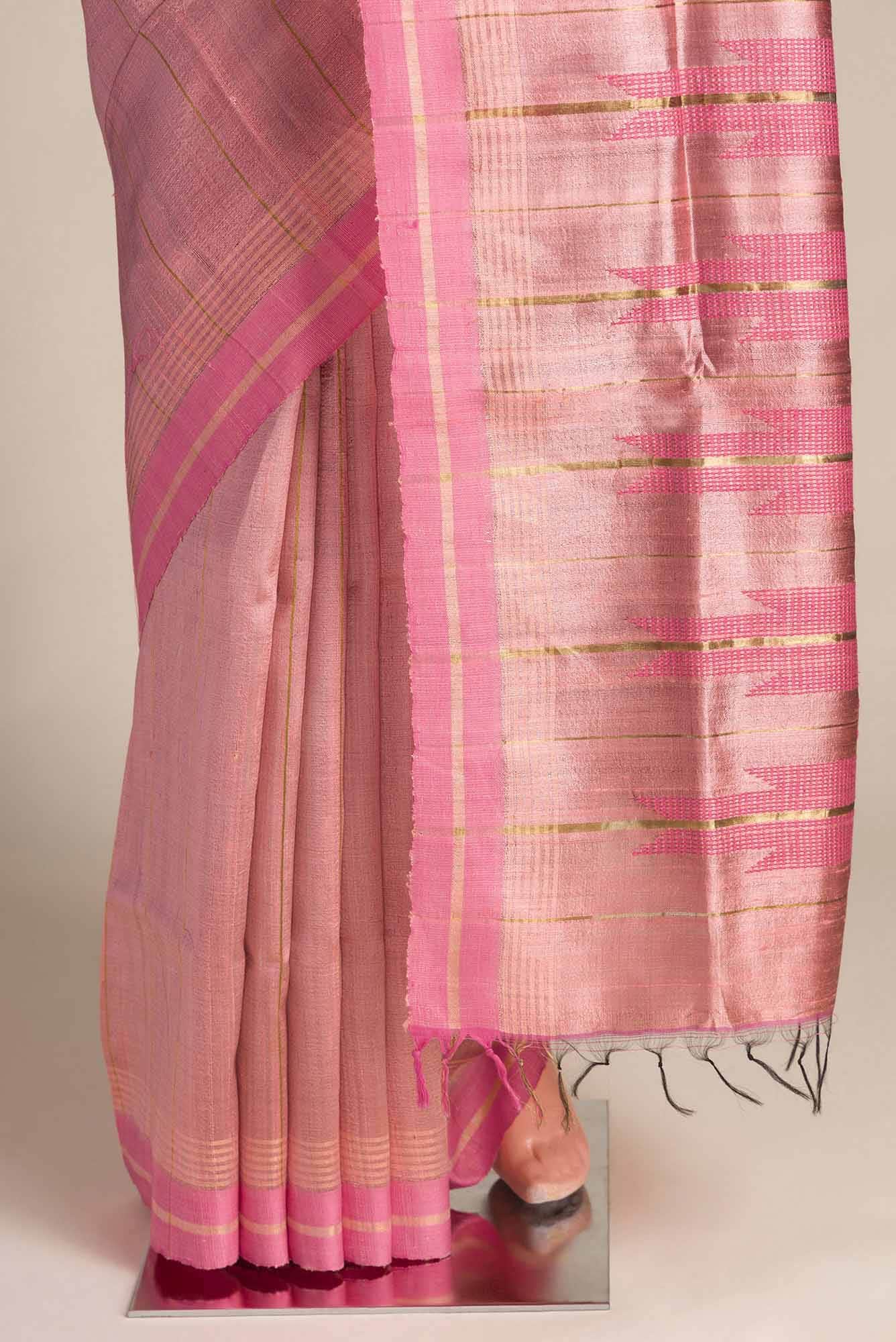 Rosette Whimsy-Peach Bhagalpuri Tussar Silk Saree