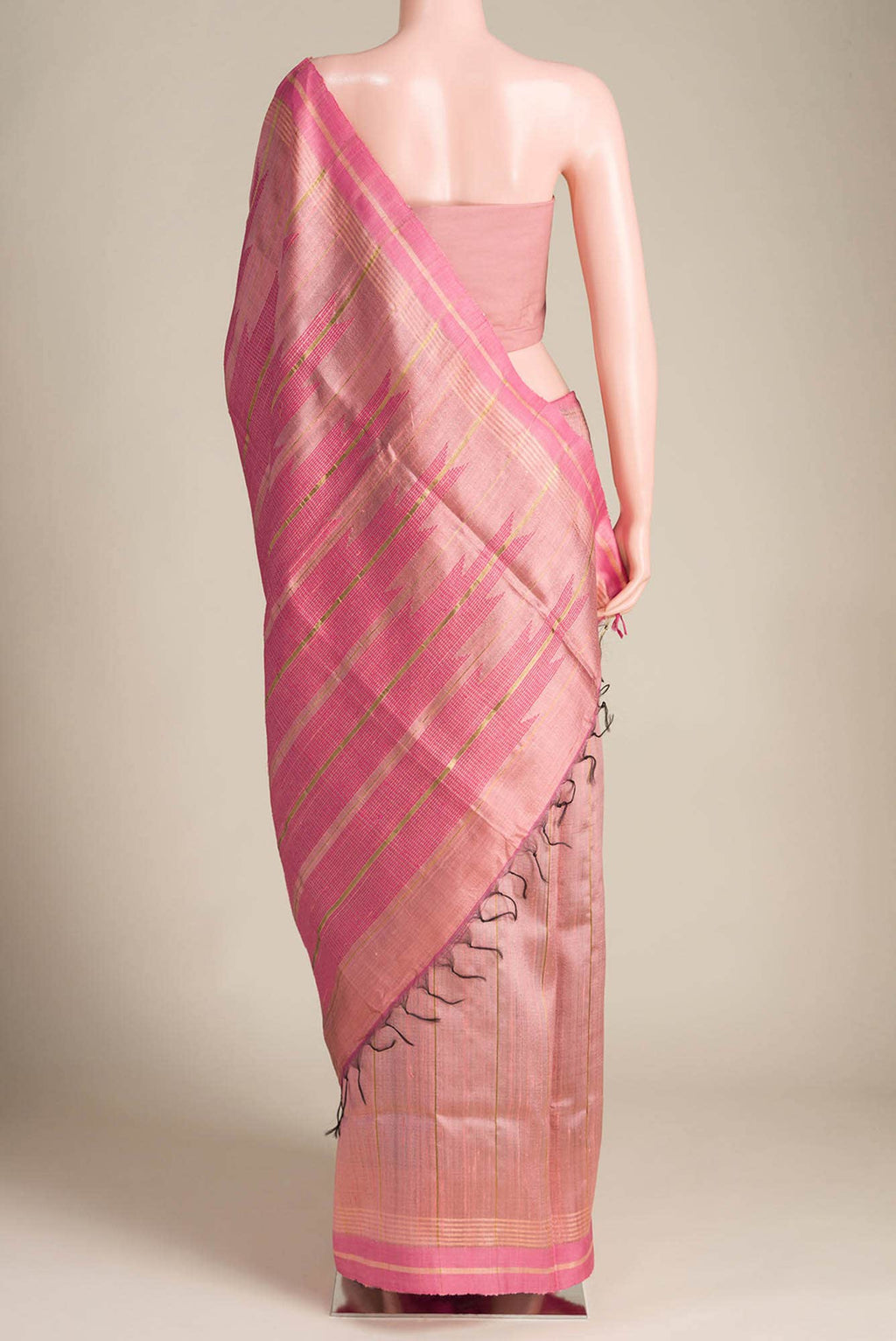 Rosette Whimsy-Peach Bhagalpuri Tussar Silk Saree