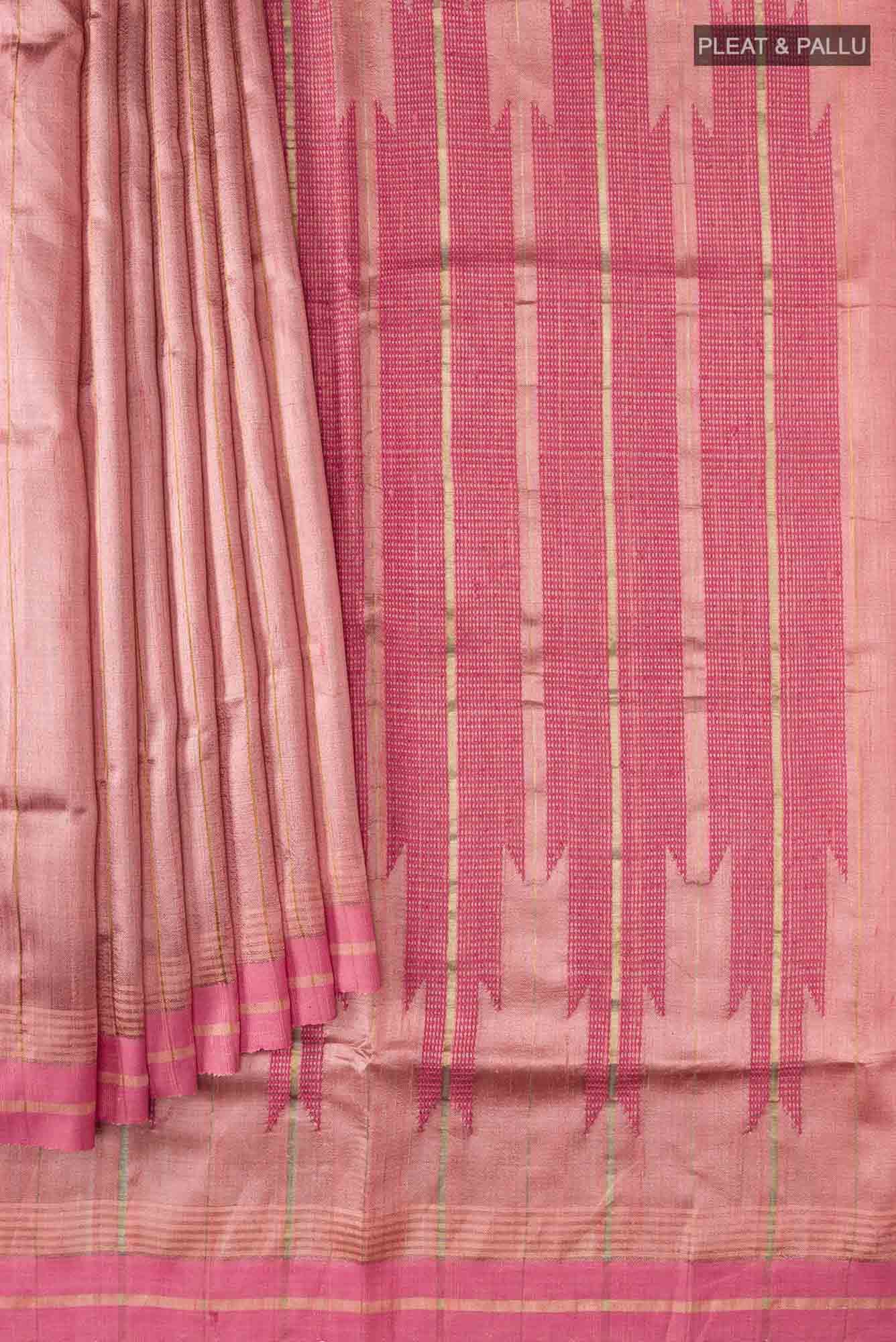 Rosette Whimsy-Peach Bhagalpuri Tussar Silk Saree