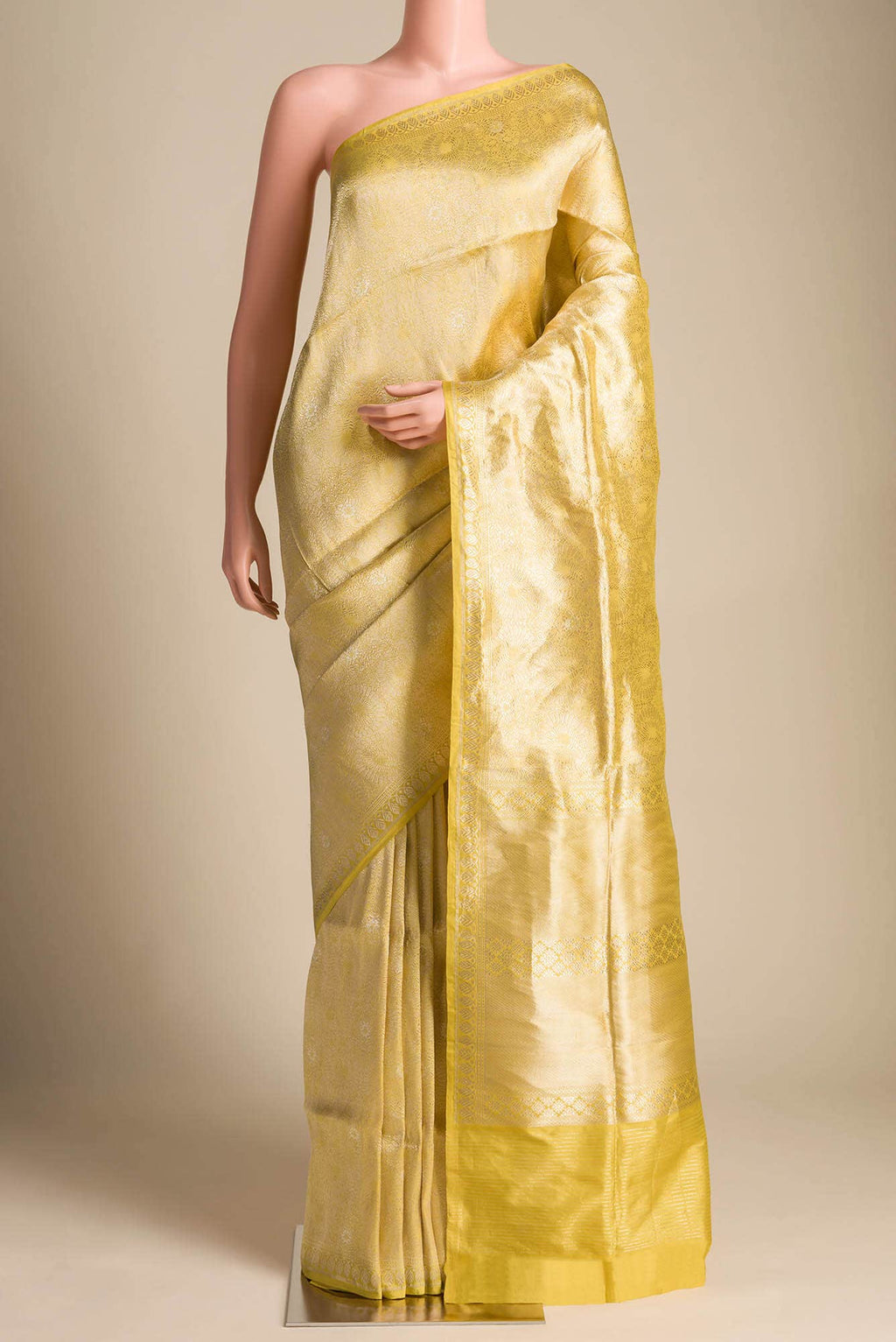 Mor-Yellow Banarasi Silk Saree