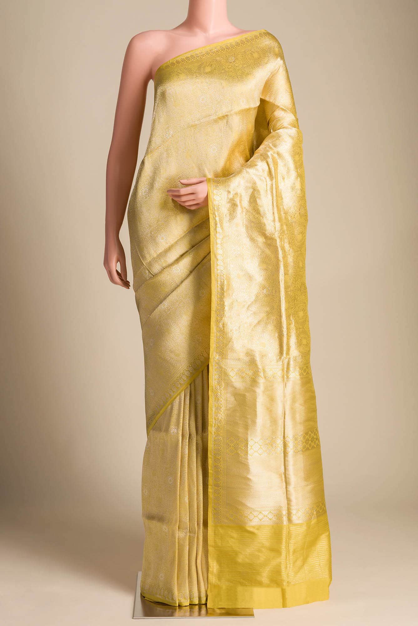 Mor-Yellow Banarasi Silk Saree