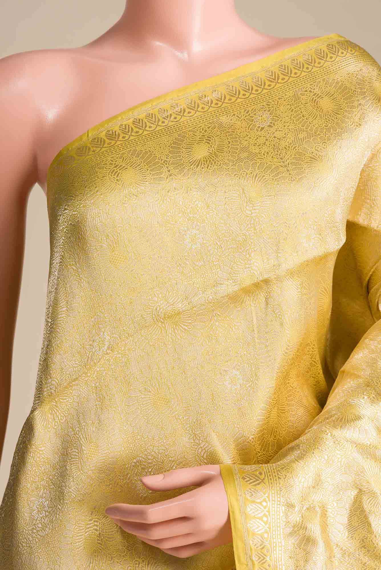 Mor-Yellow Banarasi Silk Saree