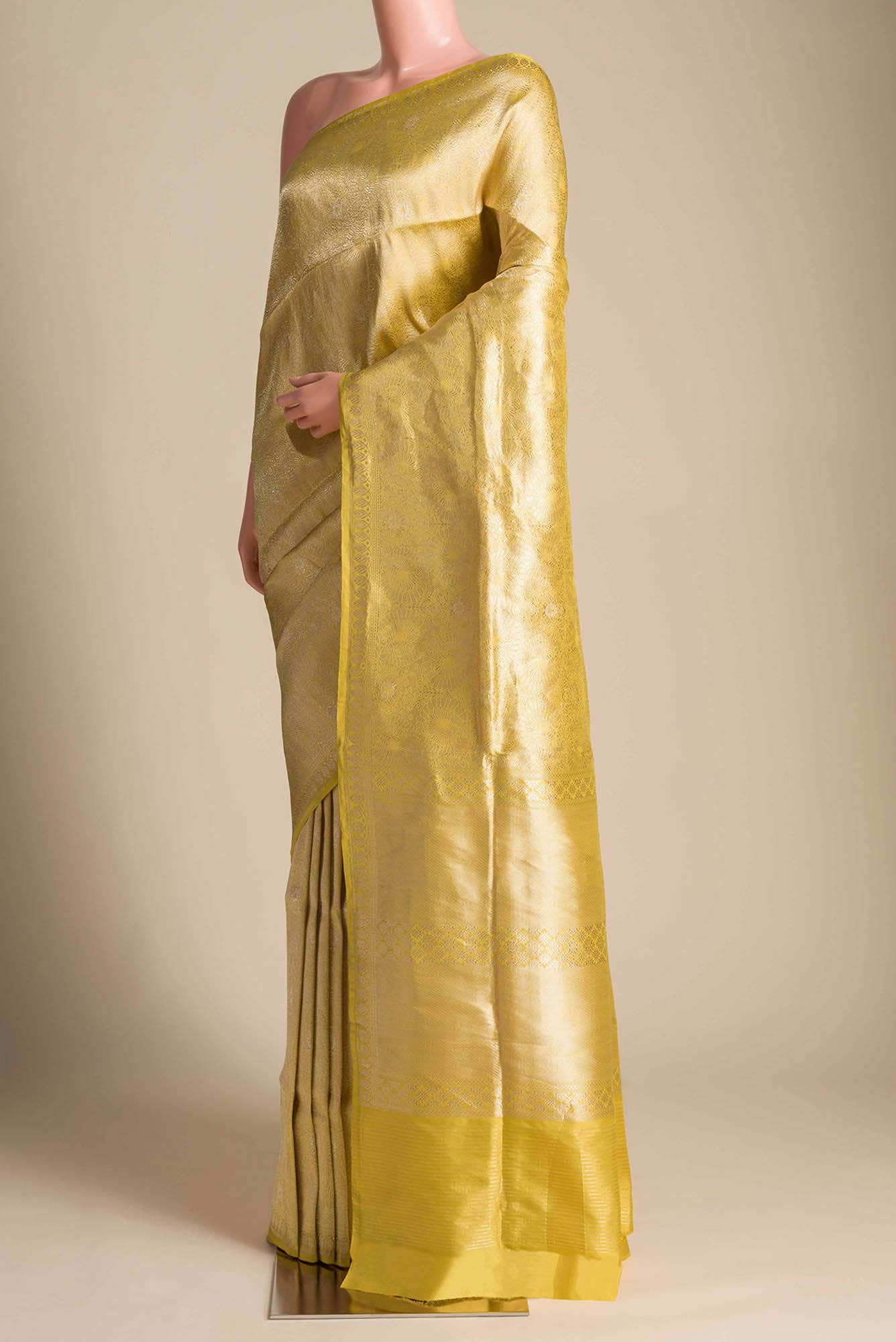Mor-Yellow Banarasi Silk Saree