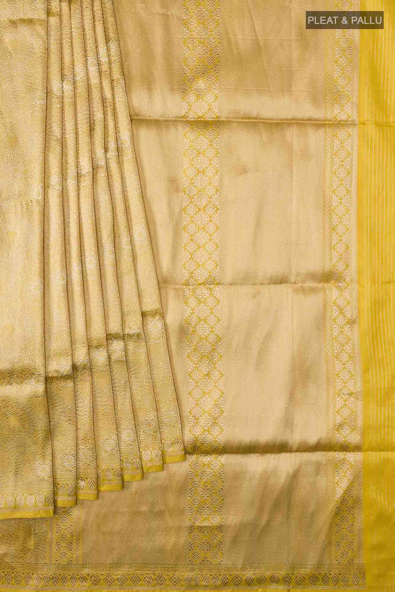 Mor-Yellow Banarasi Silk Saree
